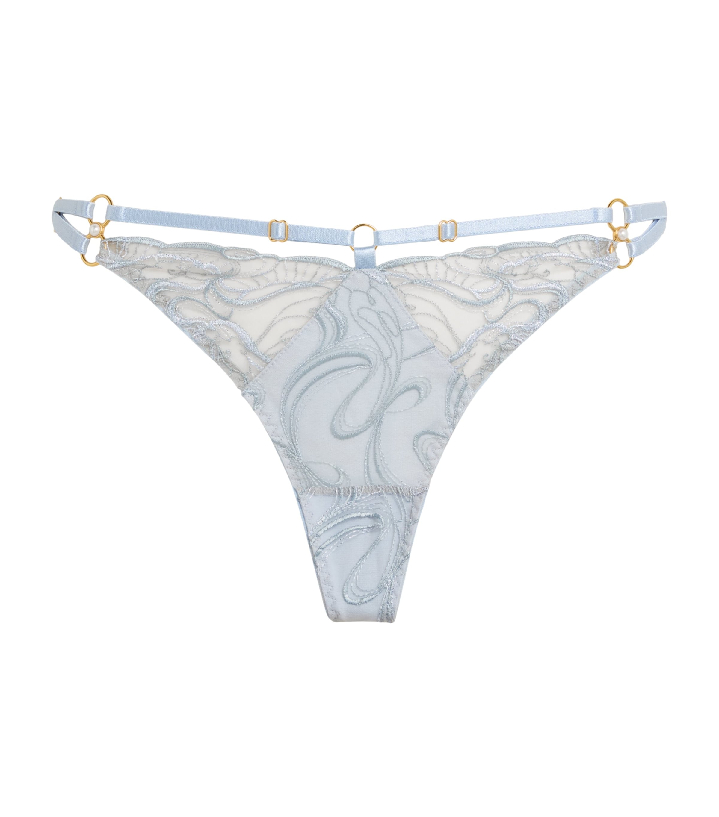 Bordelle Womens Embroidered Pearl Thong Dusty Blue Image 1