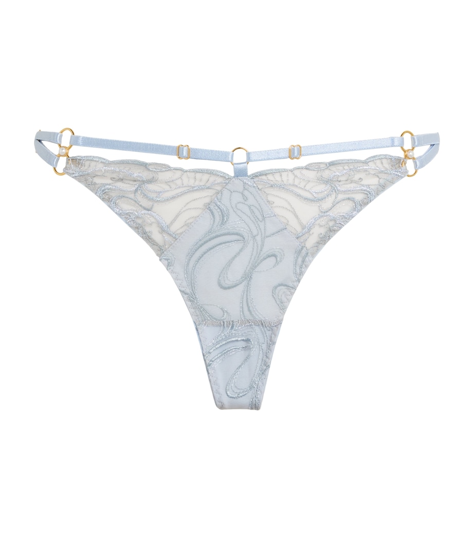Bordelle Womens Embroidered Pearl Thong Dusty Blue Image 1