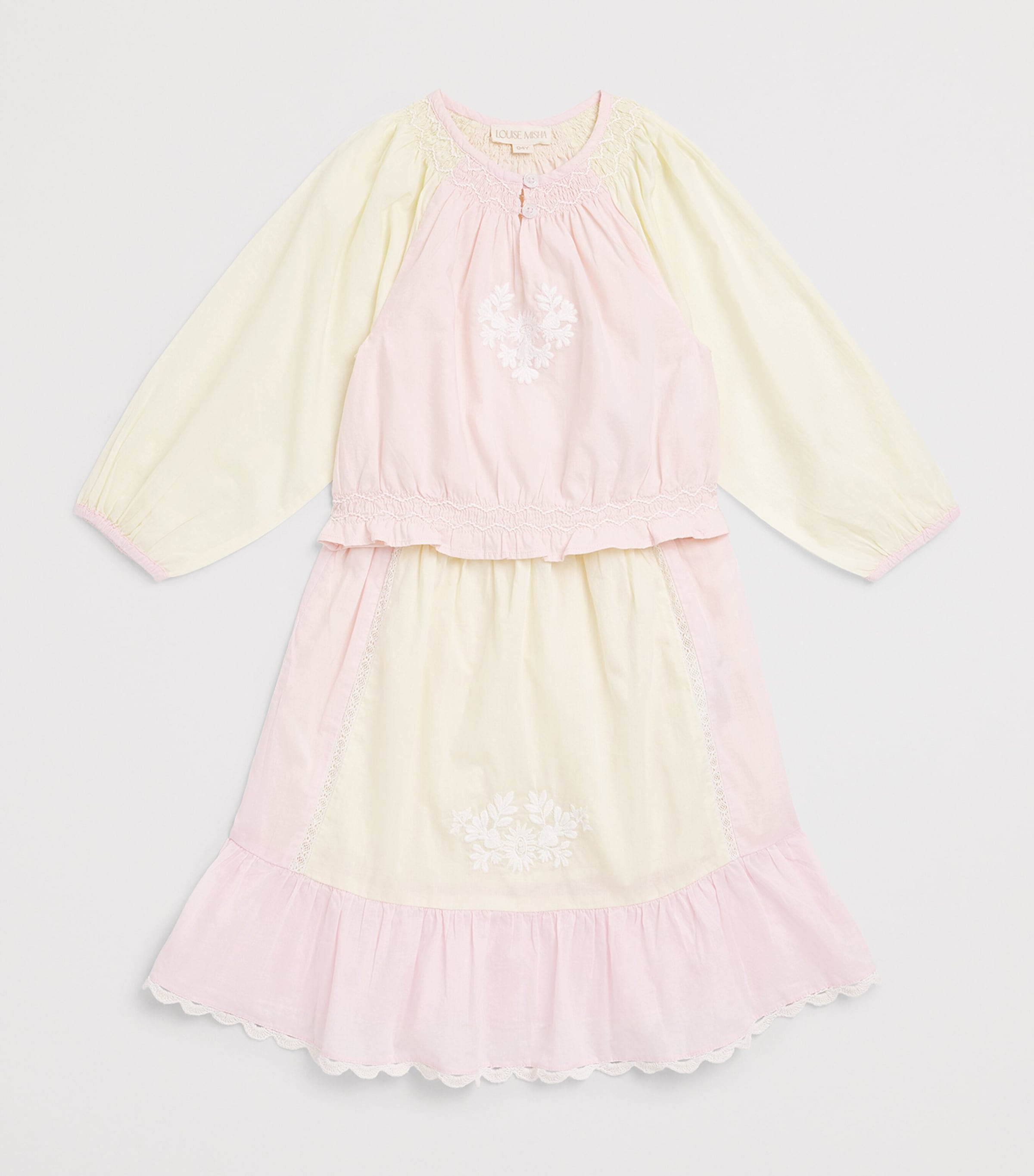Louise Misha Lace Embroidered Anetta Skirt (4-12 Years) Pink & Yellow Image 3