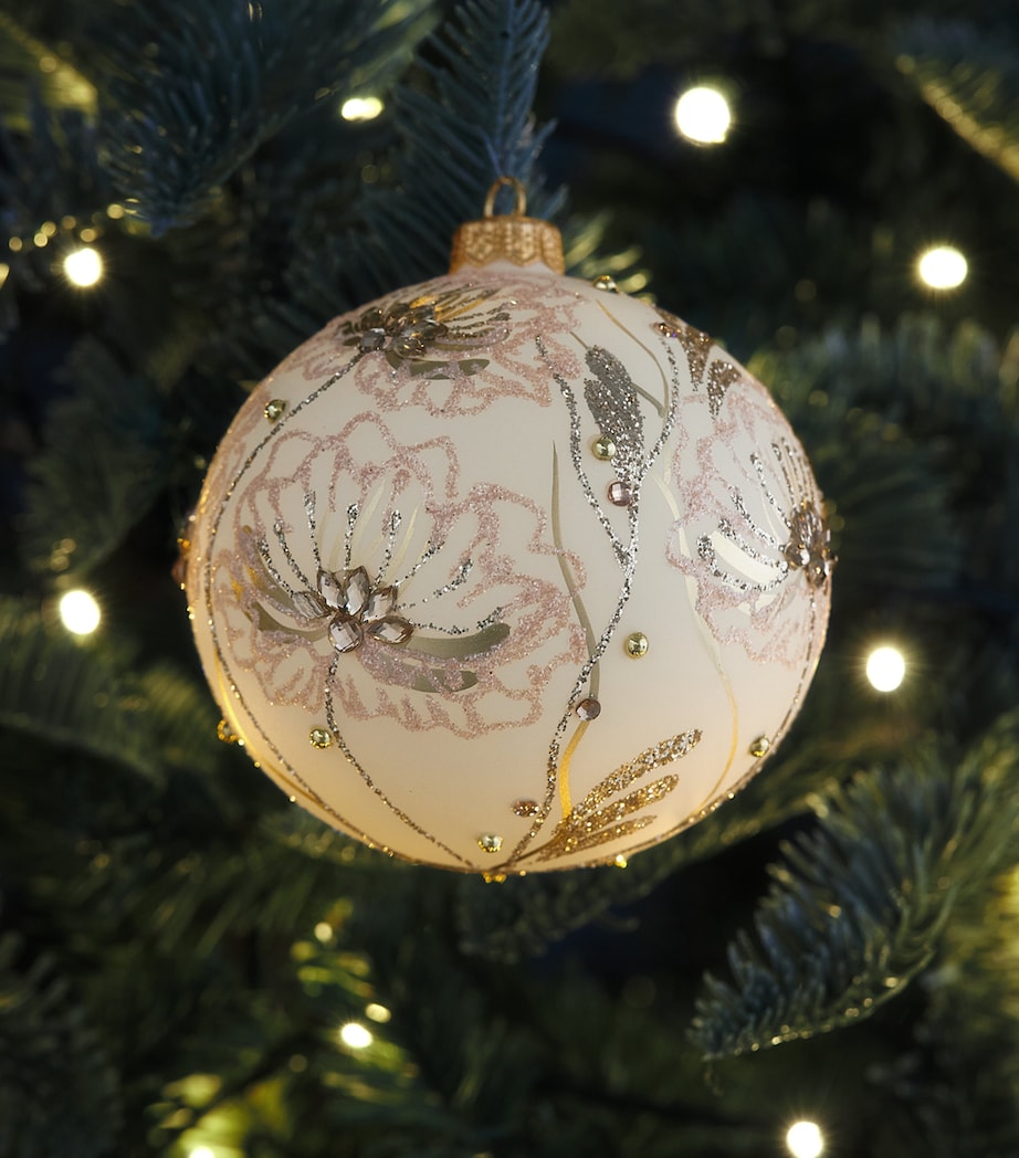 Harrods Glitter Flower Bauble Creamy Egg Shell Image 3