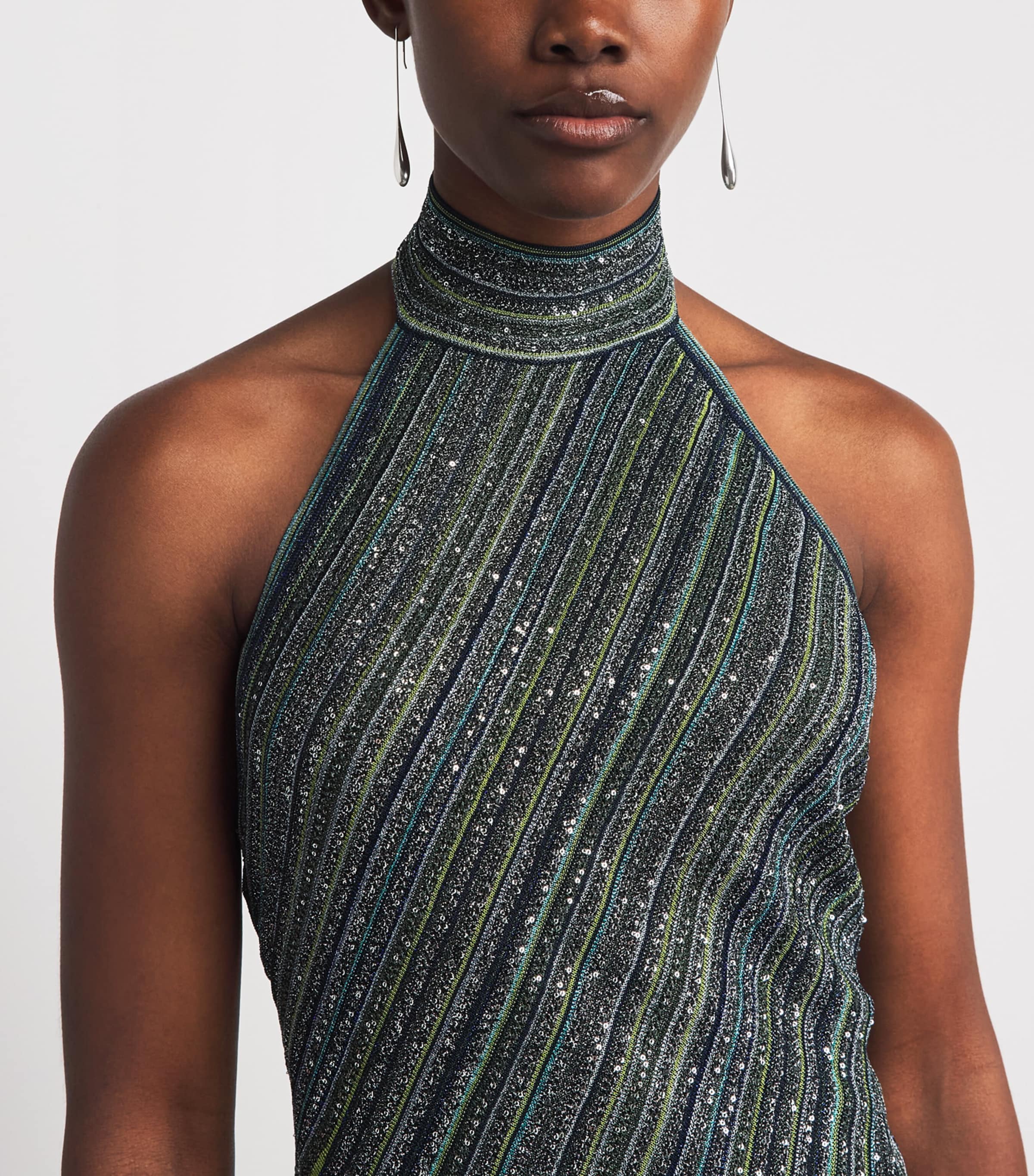 Missoni Womens Stripe Halterneck Mini Dress Green Tones Image 5