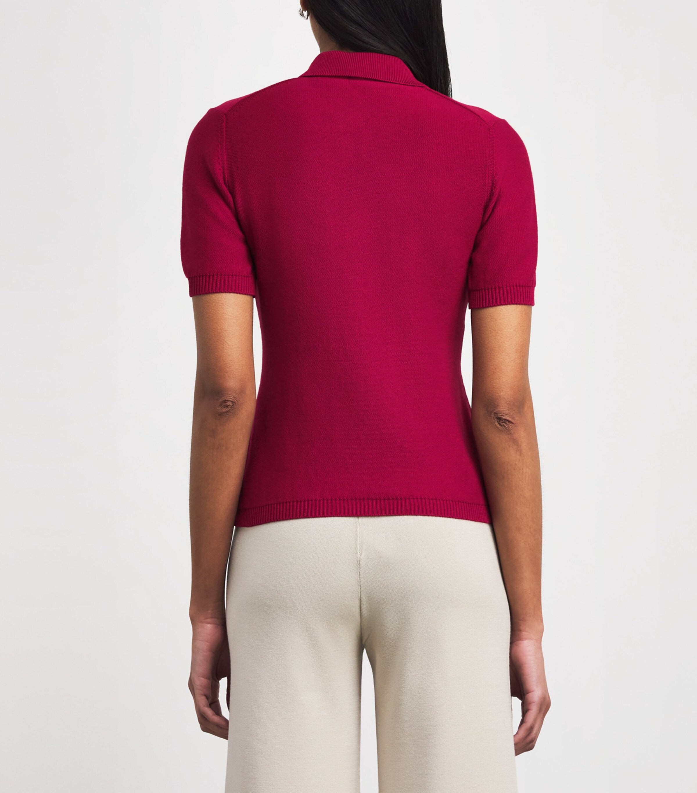 MM Womens Stretch-Cotton Knitted Polo Shirt Red Image 5