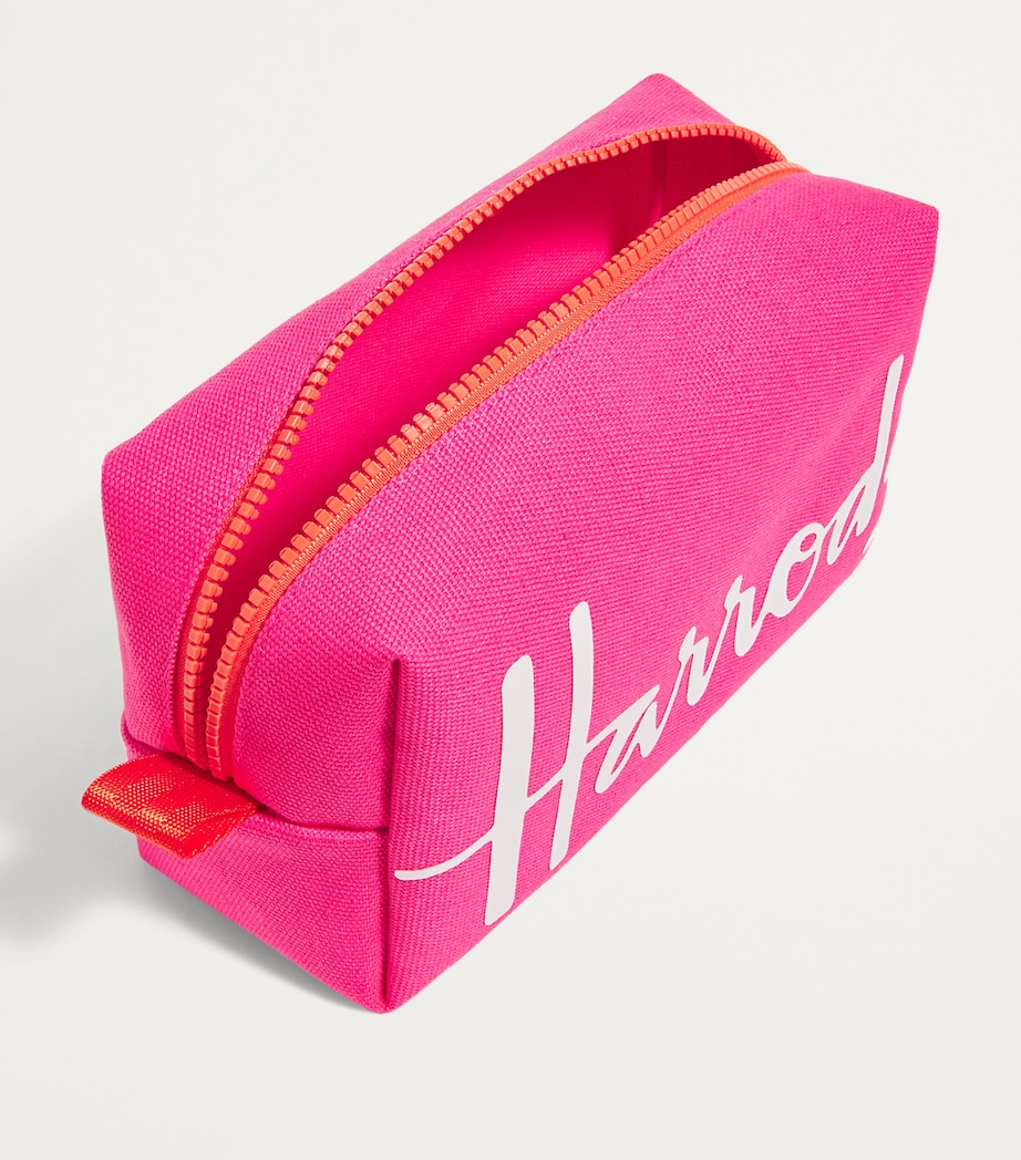 Harrods Cotton Logo Cosmetics Bag Bright Pink Image 3