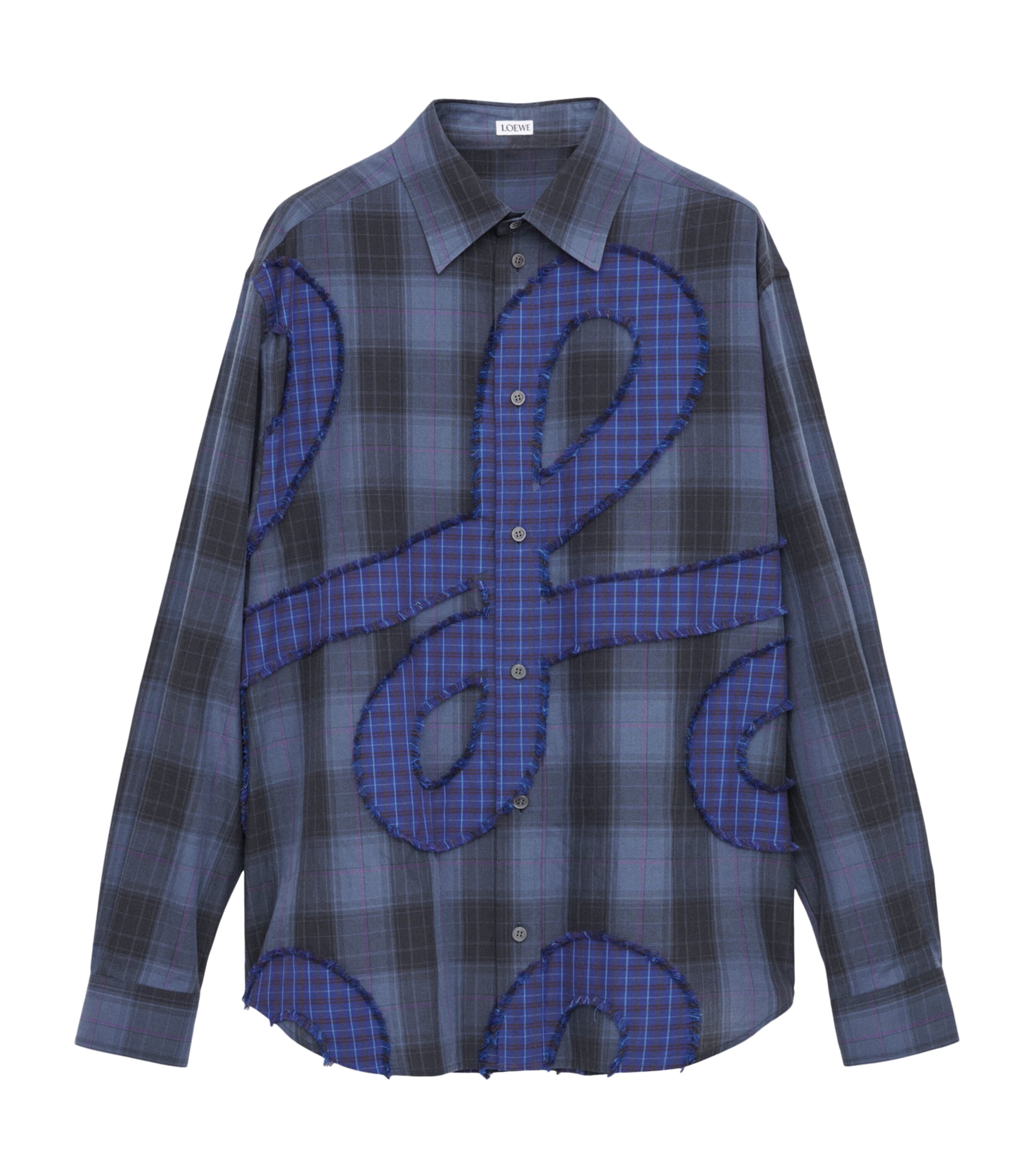 LOEWE Mens Cotton Long-Sleeve Check Shirt Navy Blue Image 1