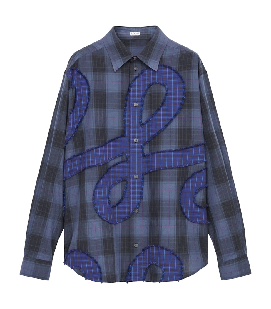 LOEWE Mens Cotton Long-Sleeve Check Shirt Navy Blue Image 1