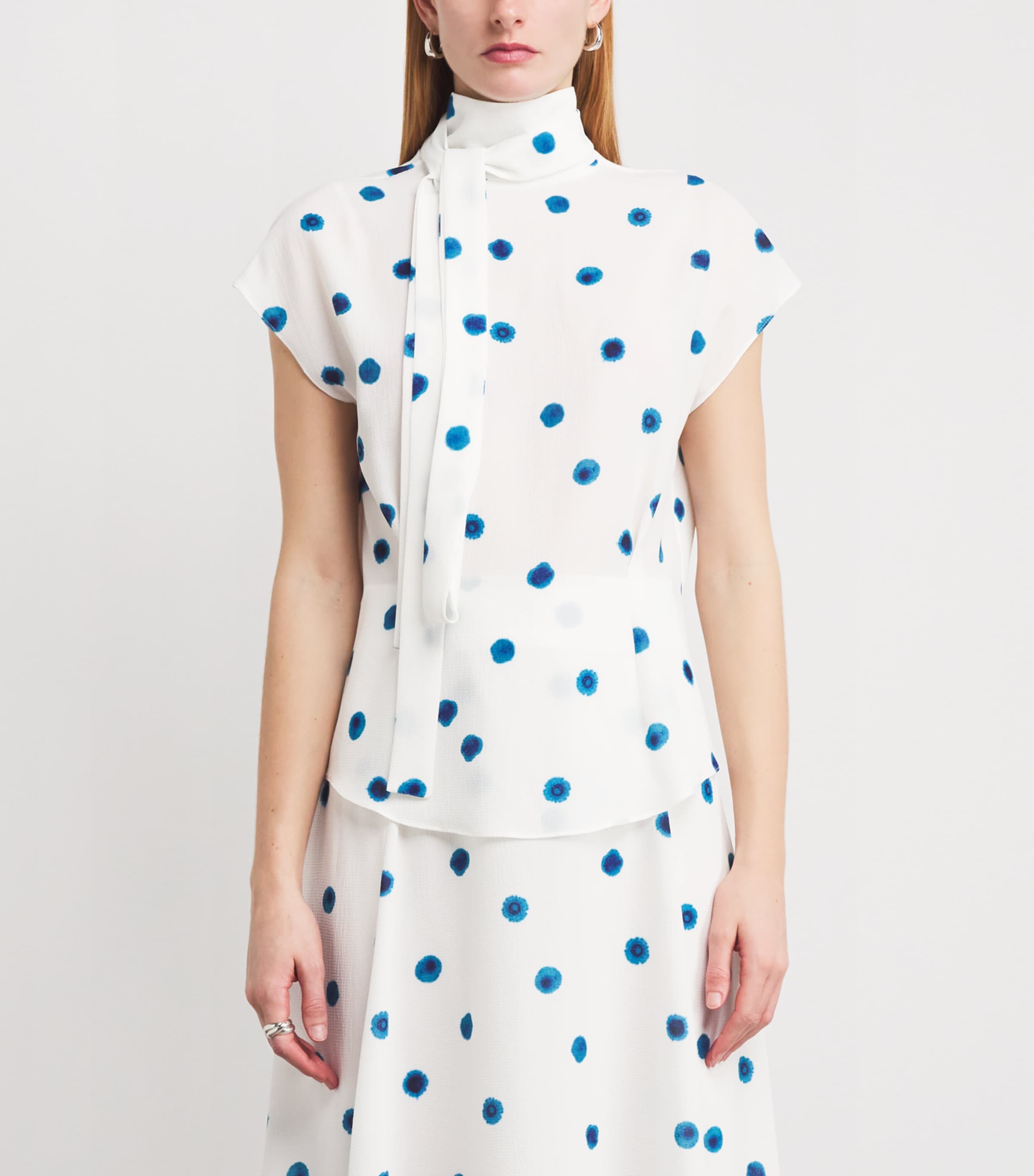 Organic Cotton-Blend Ribbon Neck Blouse DOL Image 3