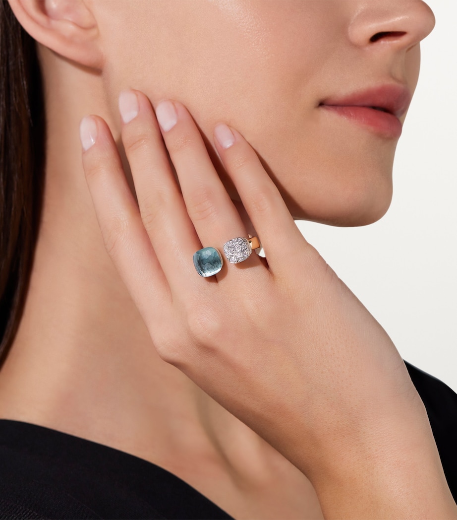 Mixed Gold Diamond and Topaz Nudo Ring DB0YY Image 2