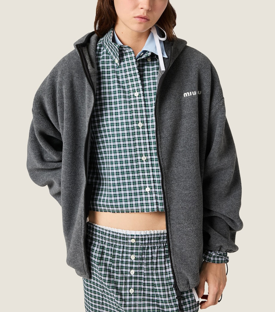 Miu Miu Womens Fleece Zip-Up Hooded Jacket Grey Image 4
