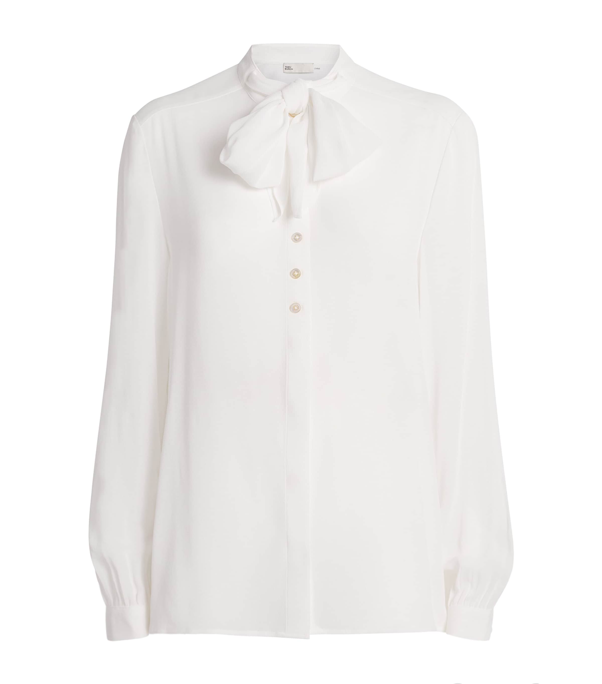Tory Burch Georgette Bow Blouse In White