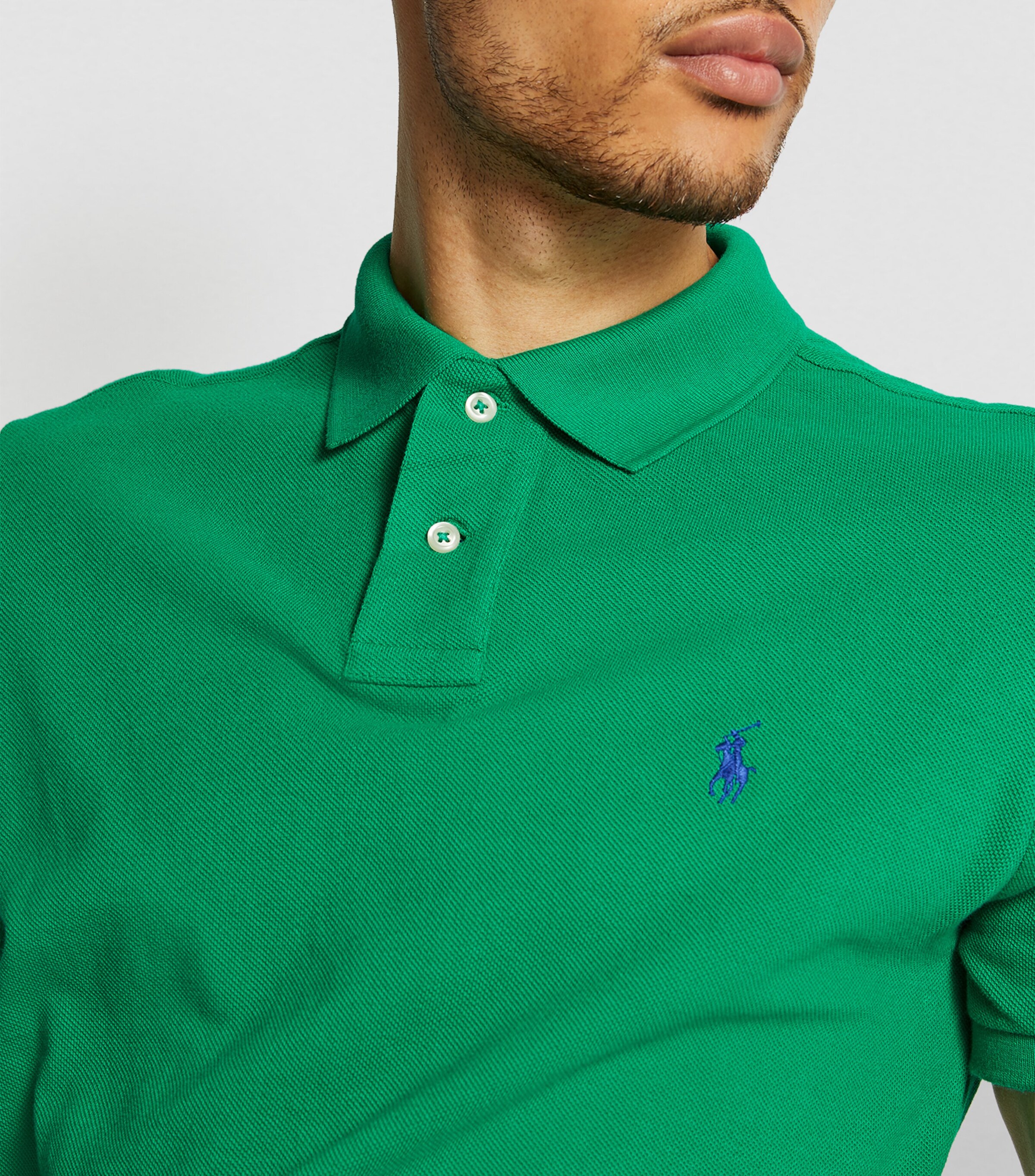 Cotton Mesh Custom-Fit Polo Shirt GREEN Image 12