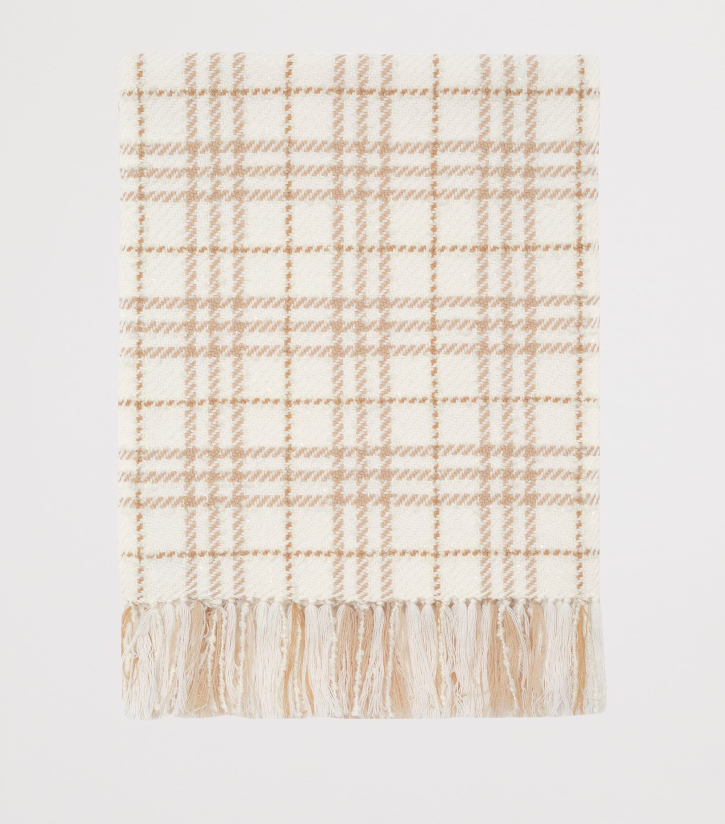 Burberry Cashmere-Silk-Wool Embellished Check Scarf Natural White Image 2