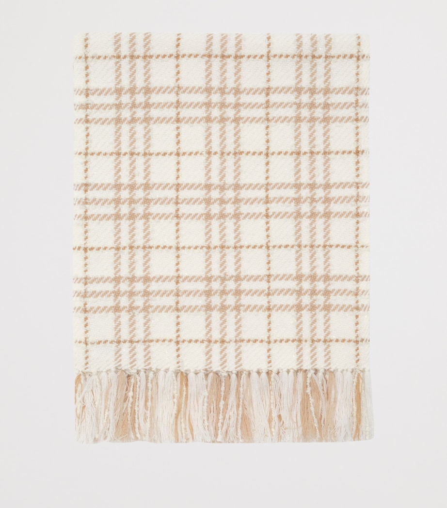 Burberry Cashmere-Silk-Wool Embellished Check Scarf Natural White Image 2