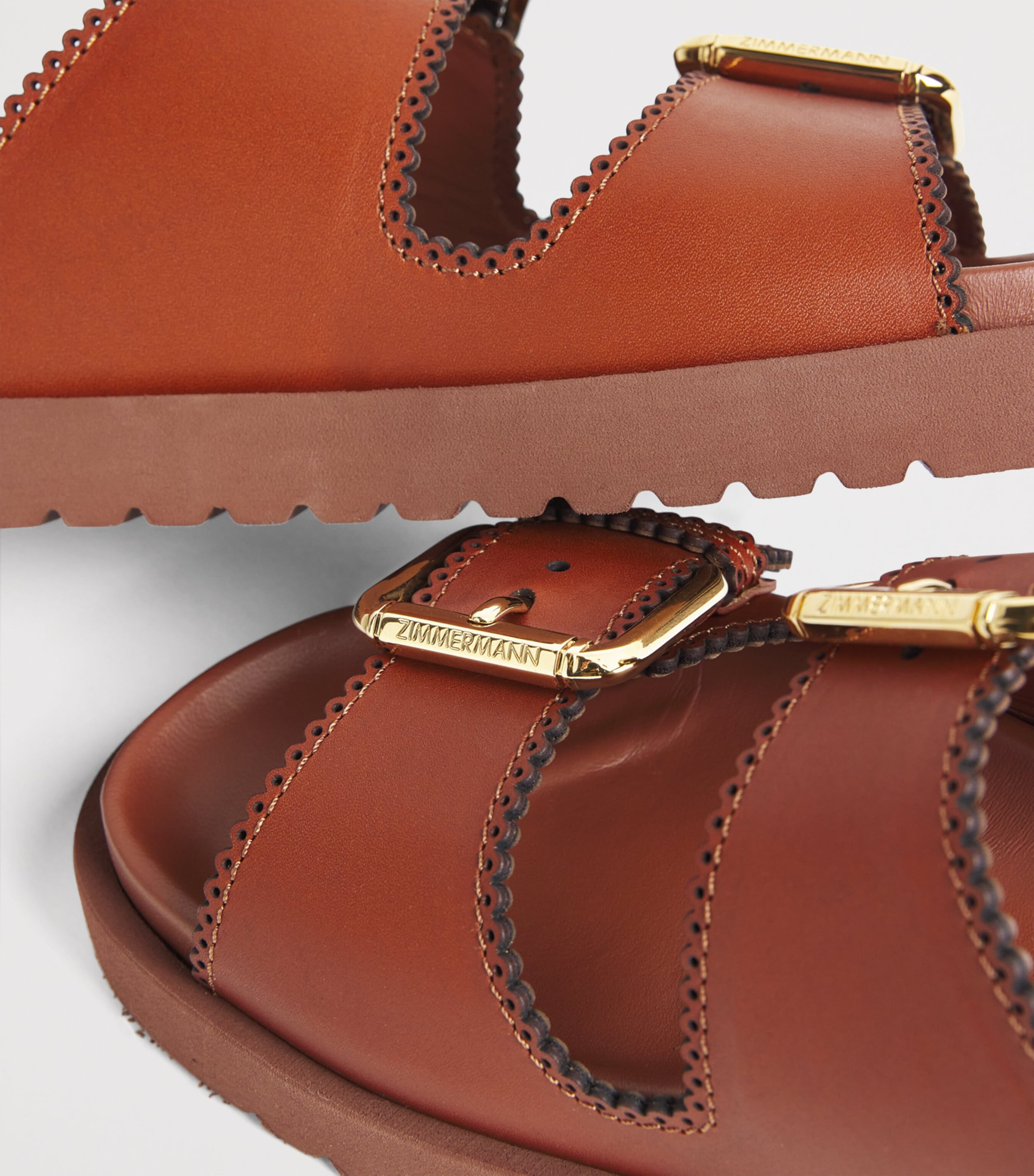 Leather Goldie Buckle Sandals PECN/PECAN Image 7