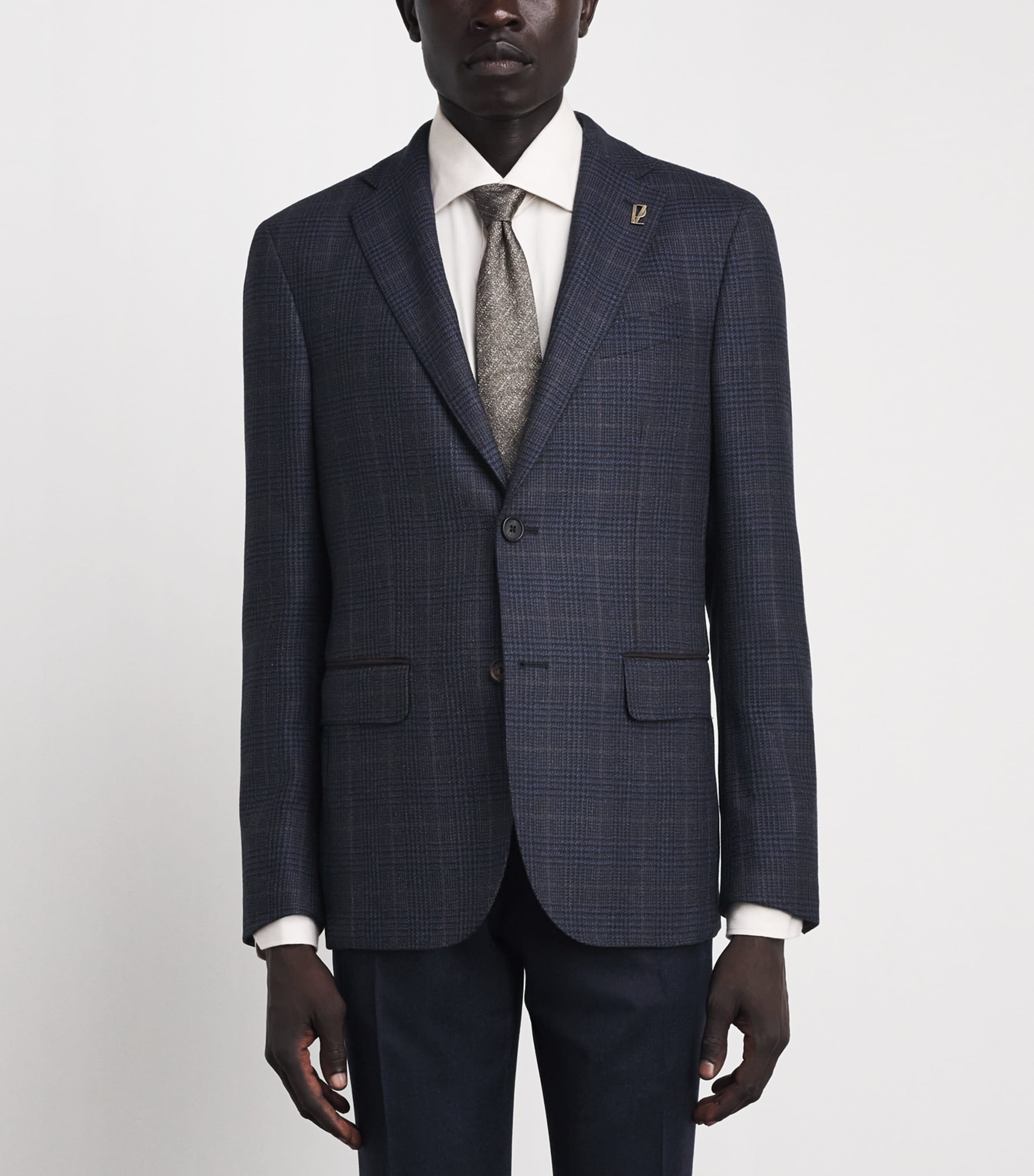 Pal Zileri Mens Wool Check Blazer Blue Image 4