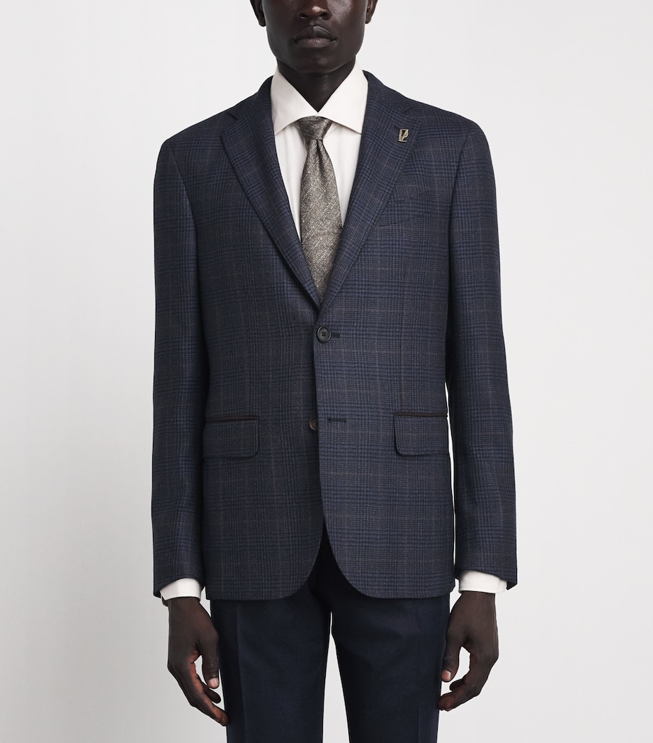 Pal Zileri Mens Wool Check Blazer Blue Image 4