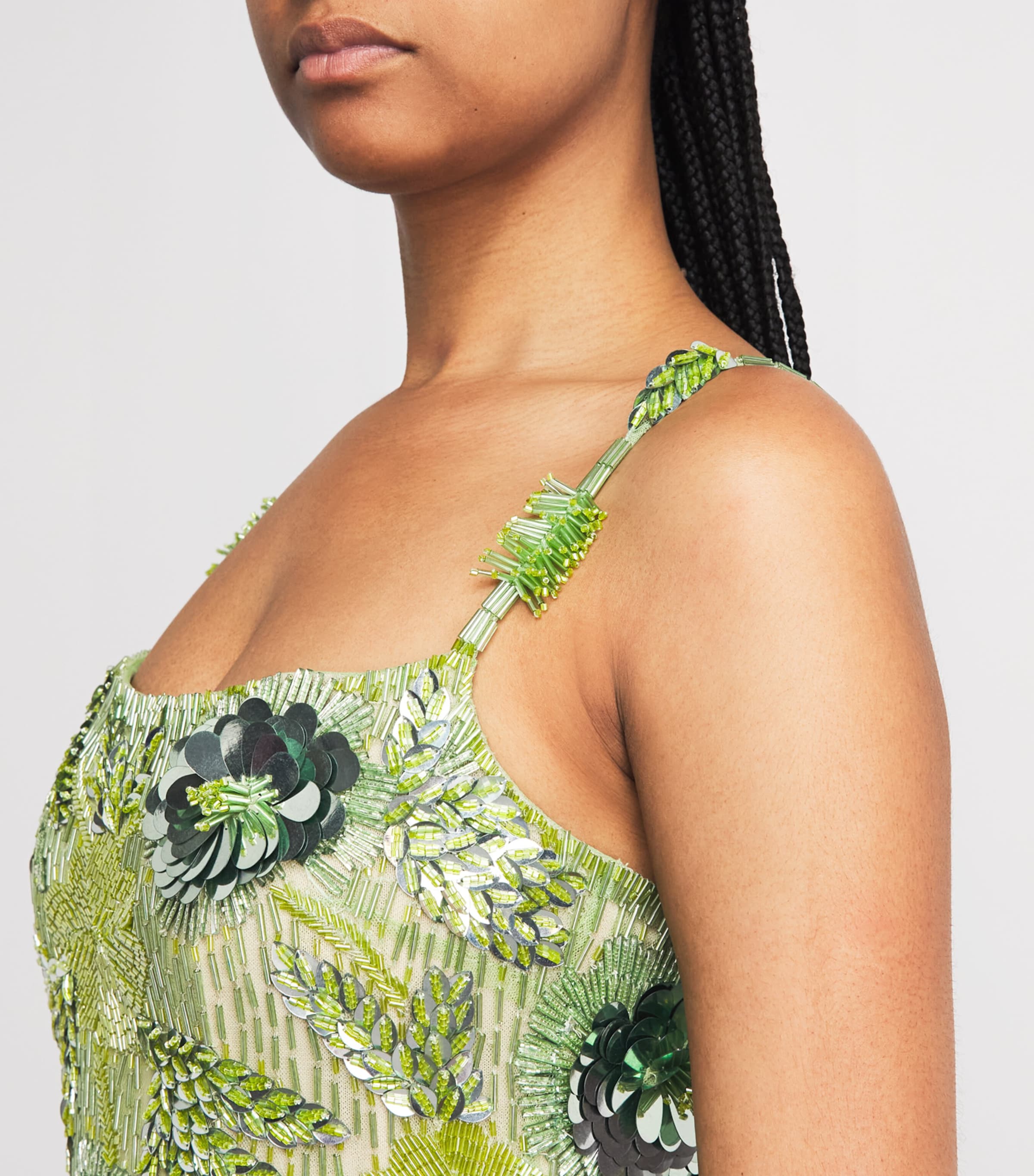 Rachel Gilbert Womens Embellished Pierre Mini Dress Green Image 3