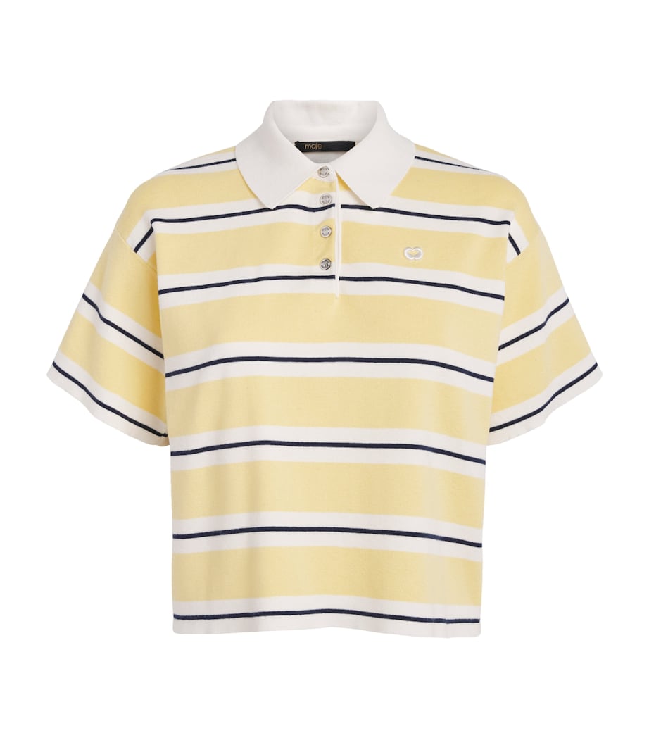 Maje Womens Cotton-Blend Stripe Polo Shirt Pale Yellow Image 1