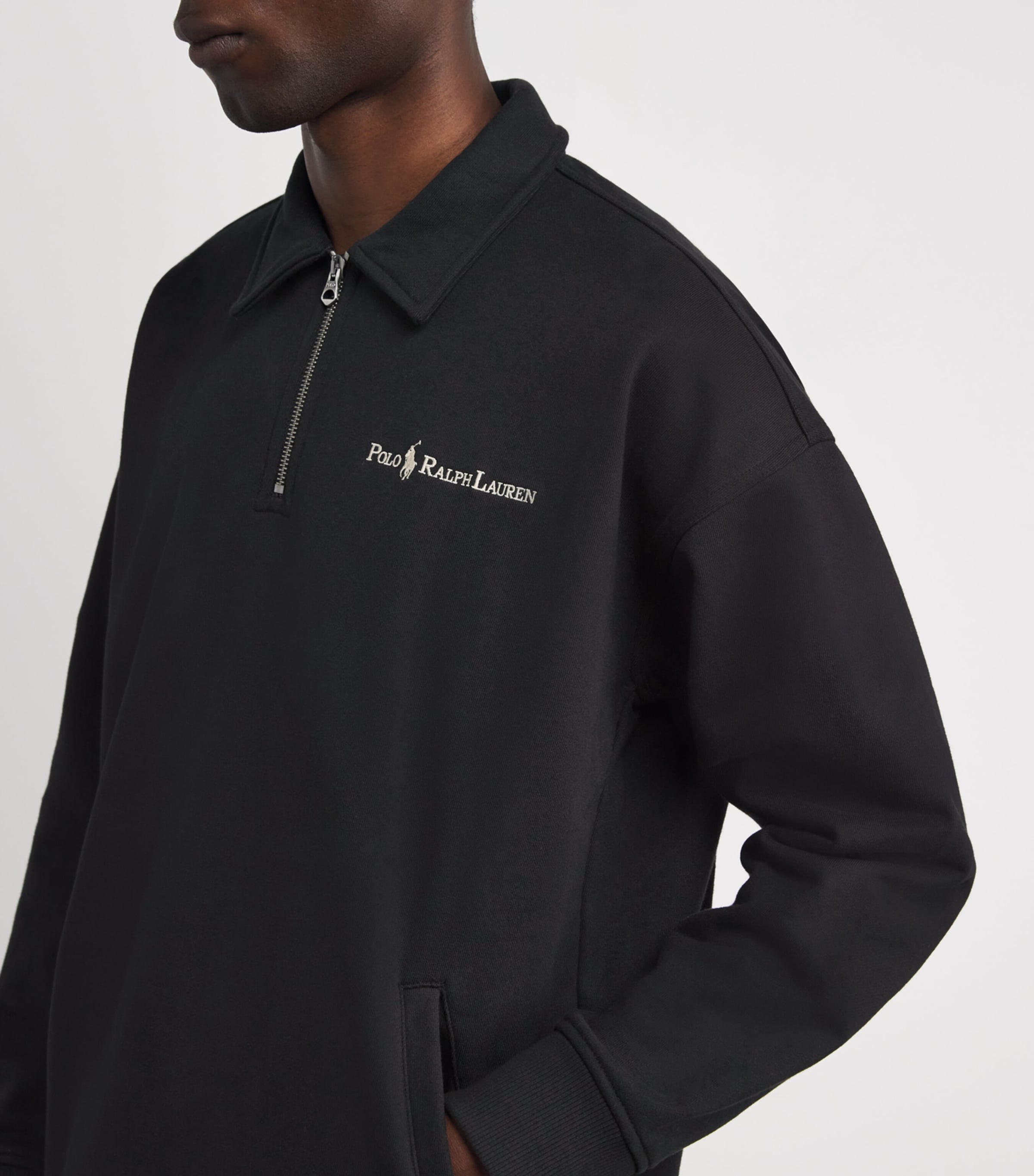 Polo Ralph Lauren Black Quarter-Zip Collared Sweatshirt | Harrods US