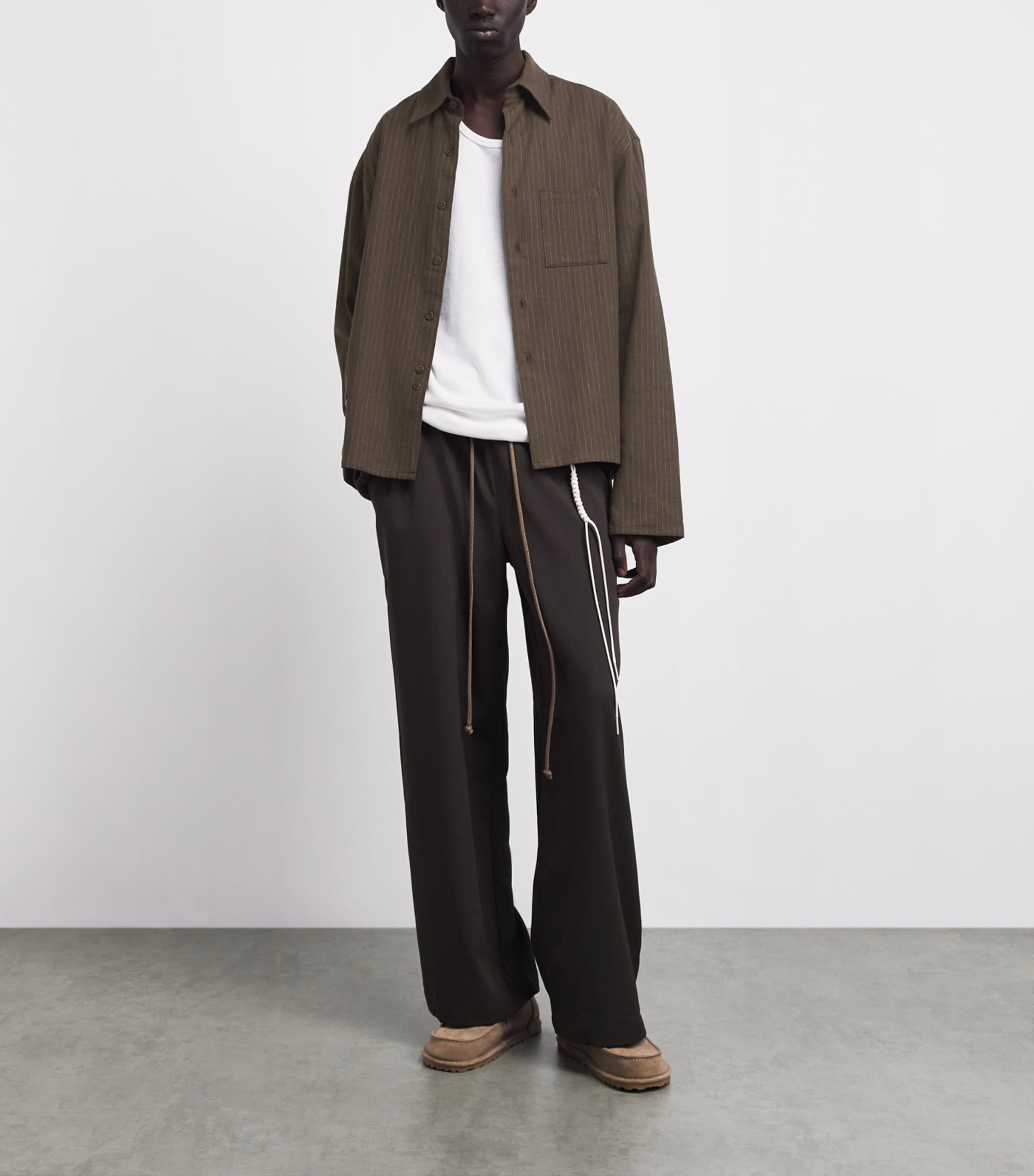 Song For The Mute Mens Stripe School Shirt Khaki Image 2