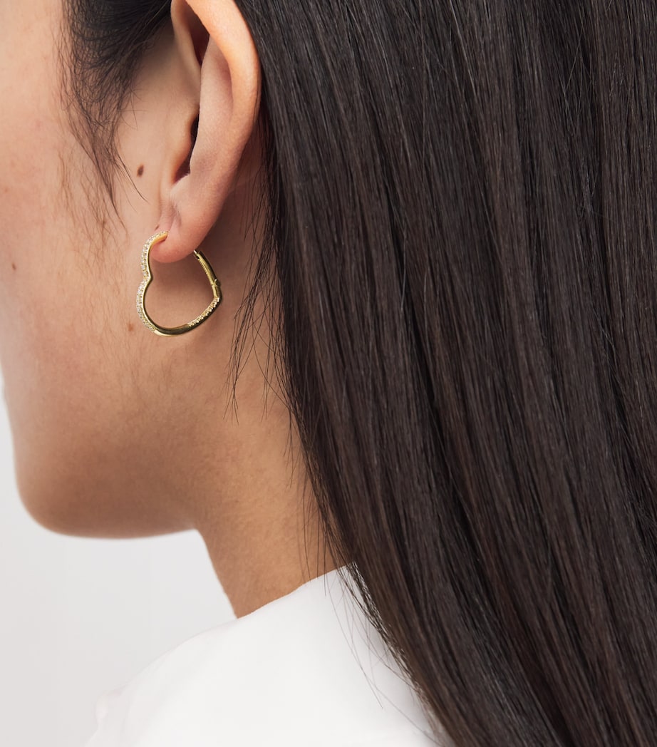 Yellow Gold and Diamond Edith Heart Hoop Earrings YELLOW GOLD Image 2