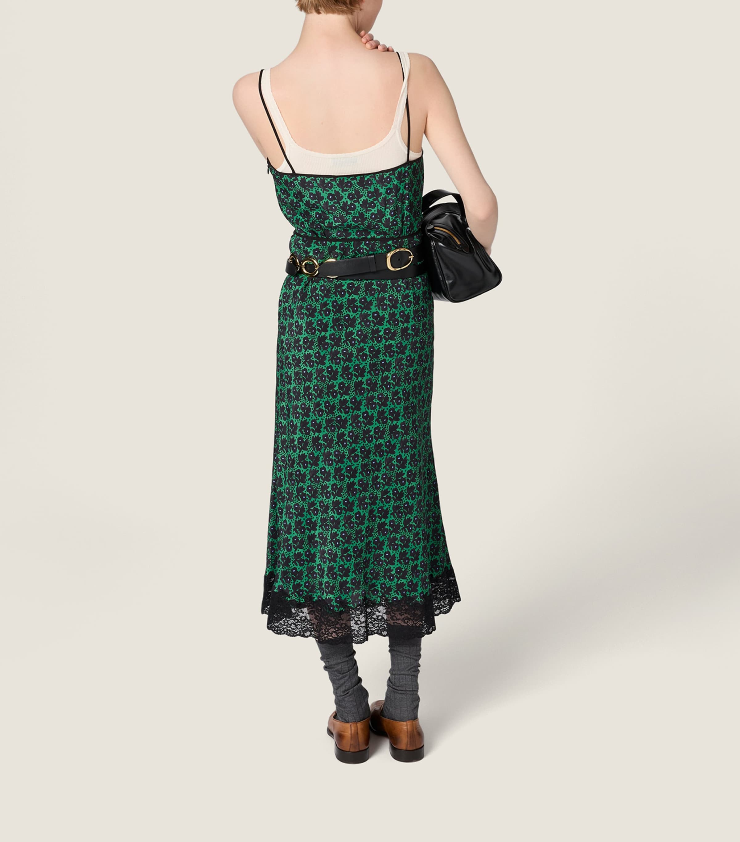 green miu miu dress Miu Miu Heart Print Embroidered Collar Dress - Green