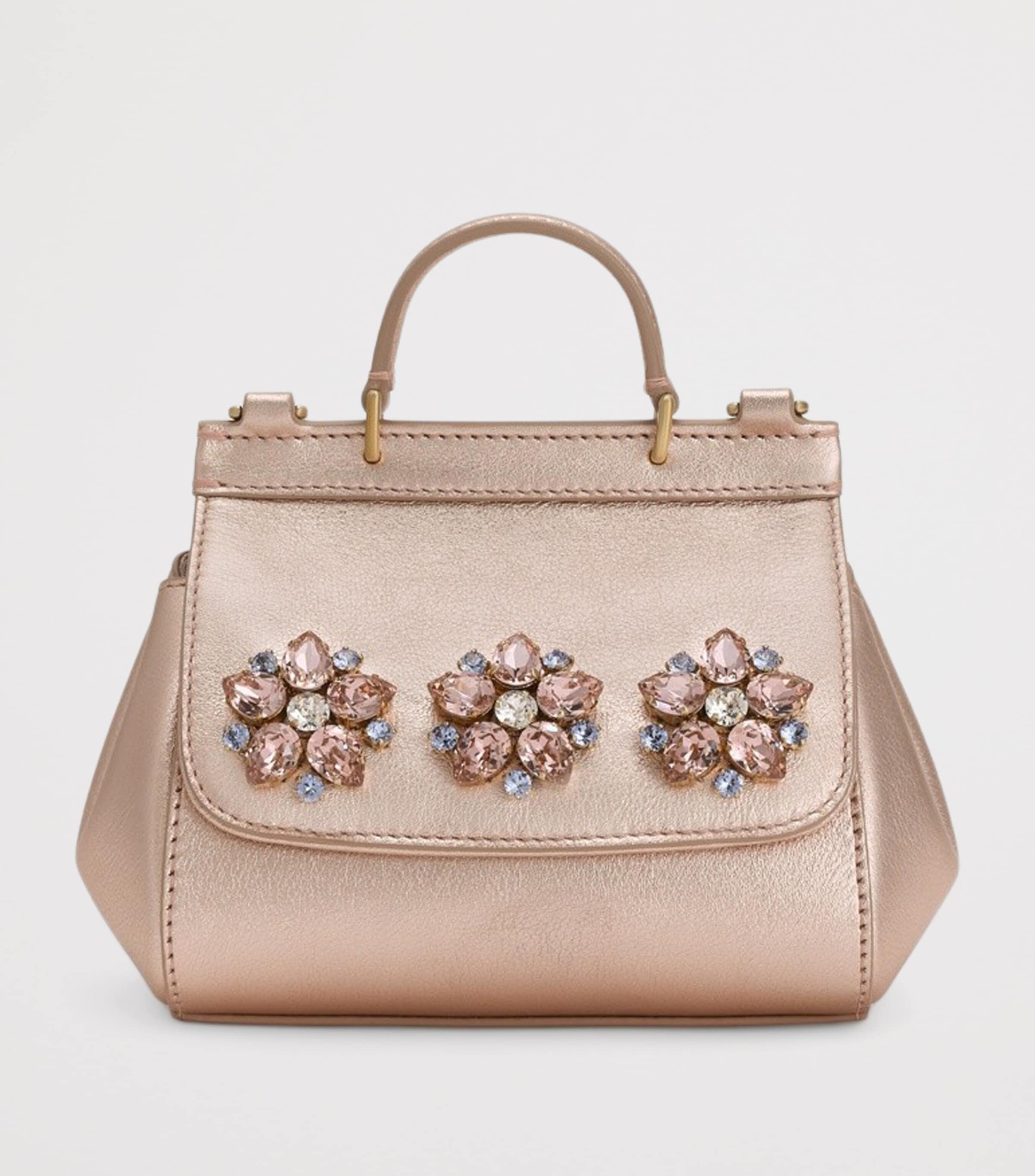 Floral-Embellished Sicily Top-Handle Bag 87534-ROSE GOLD Image 2