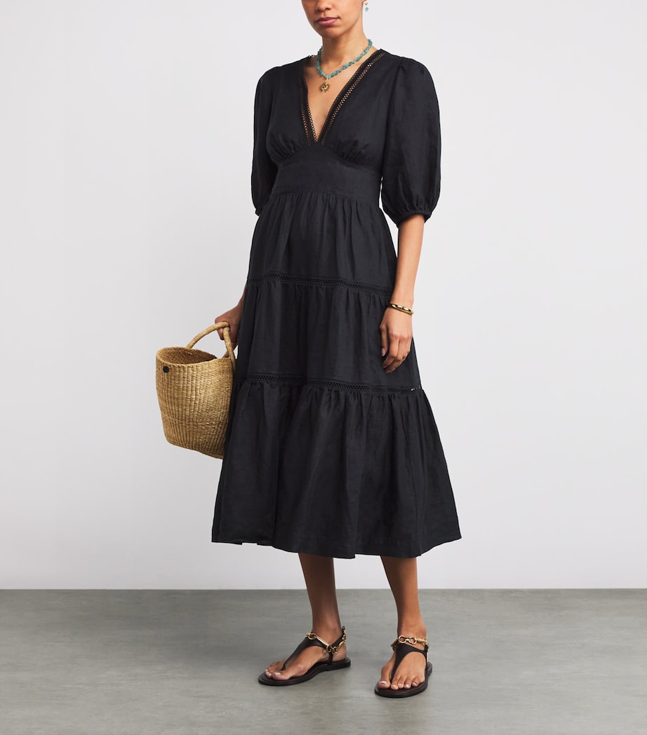 Linen Lace-Trim Meteora Midi Skirt BLK-BLK/LINEN Image 2