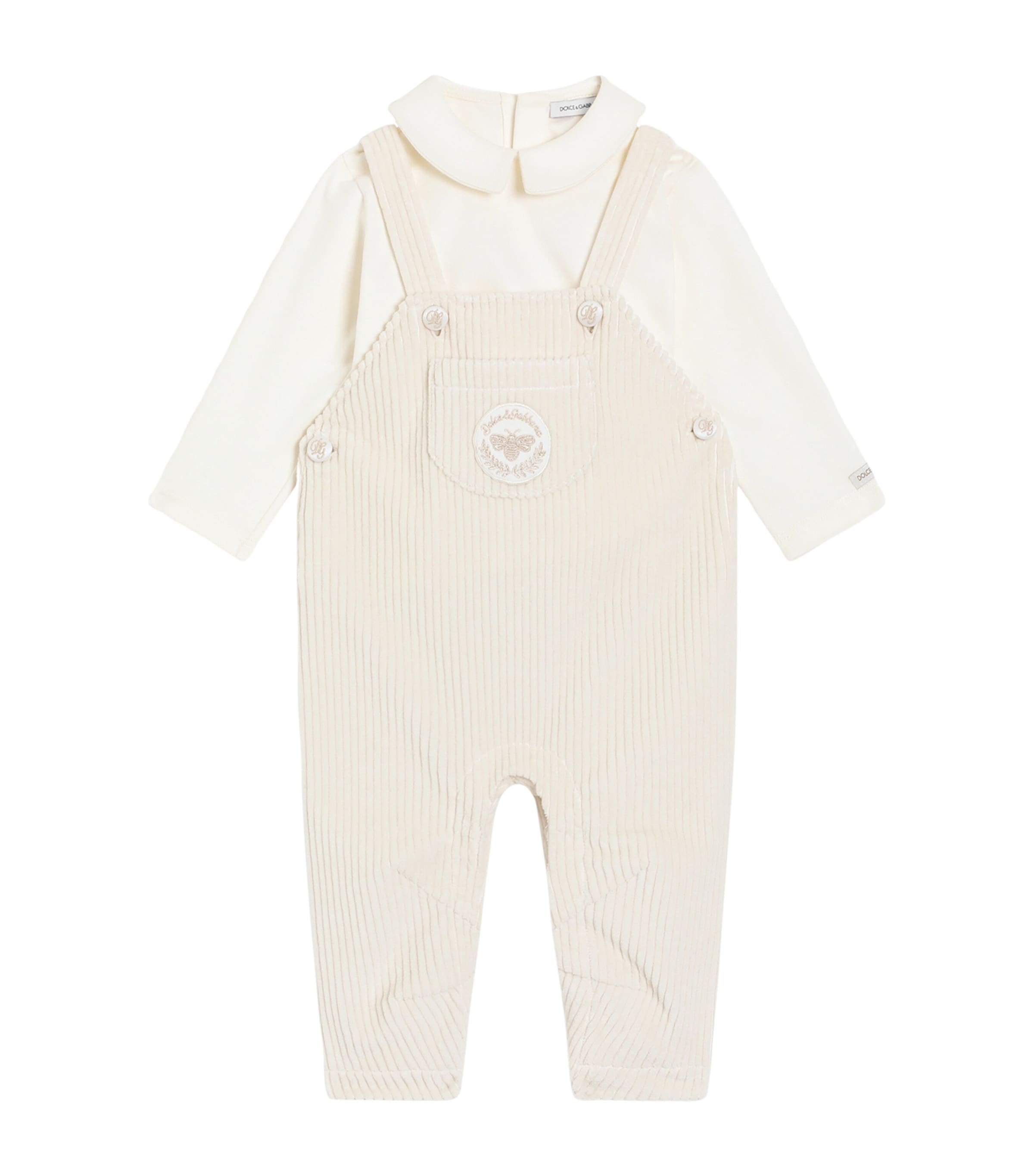 Dolce & Gabbana Kids' Stretch-cotton Dungarees And T-shirt Set In Neutral