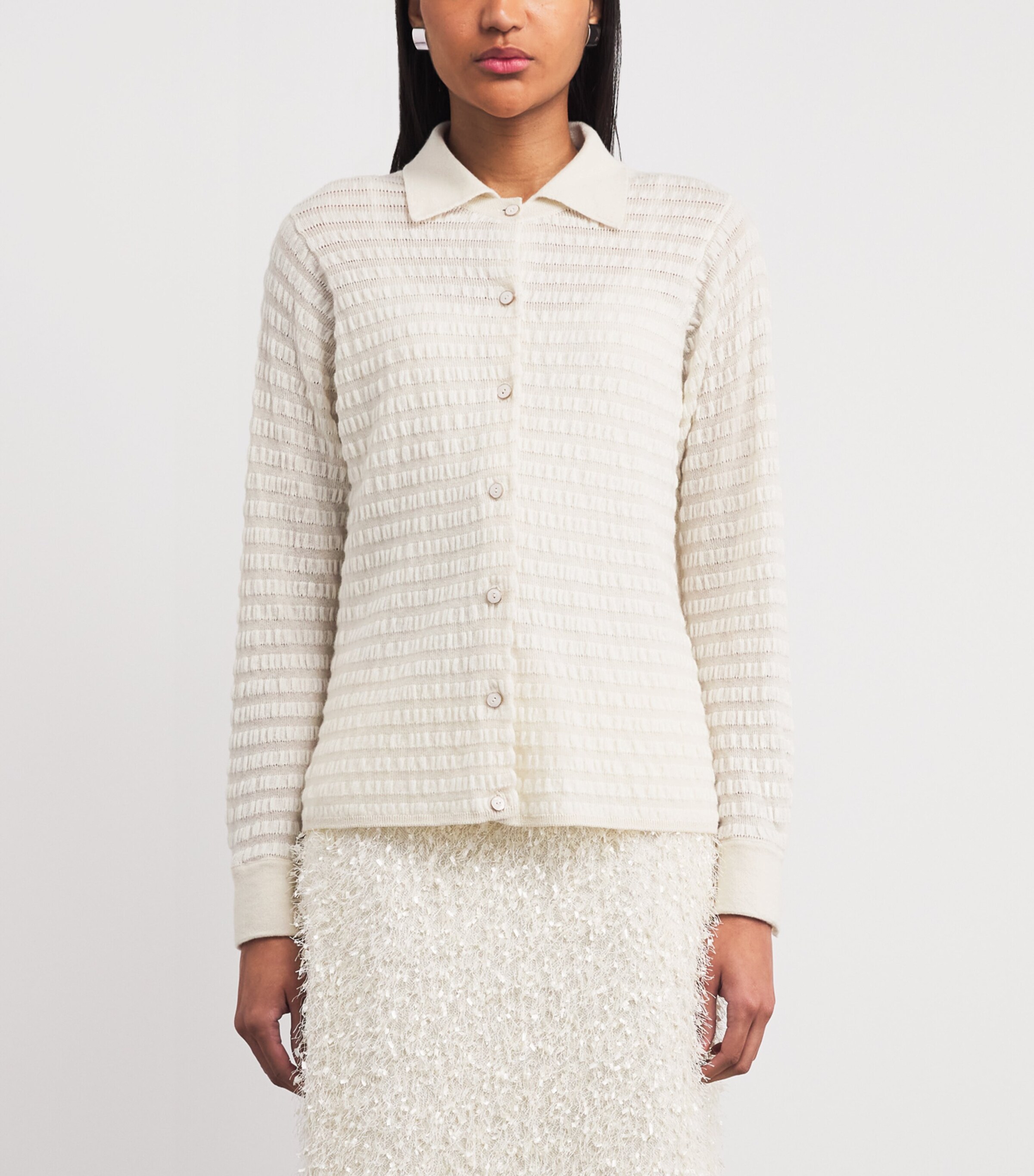 Barrie Womens Cashmere-Cotton Embossed Shirt Chaty Niveous Image 4