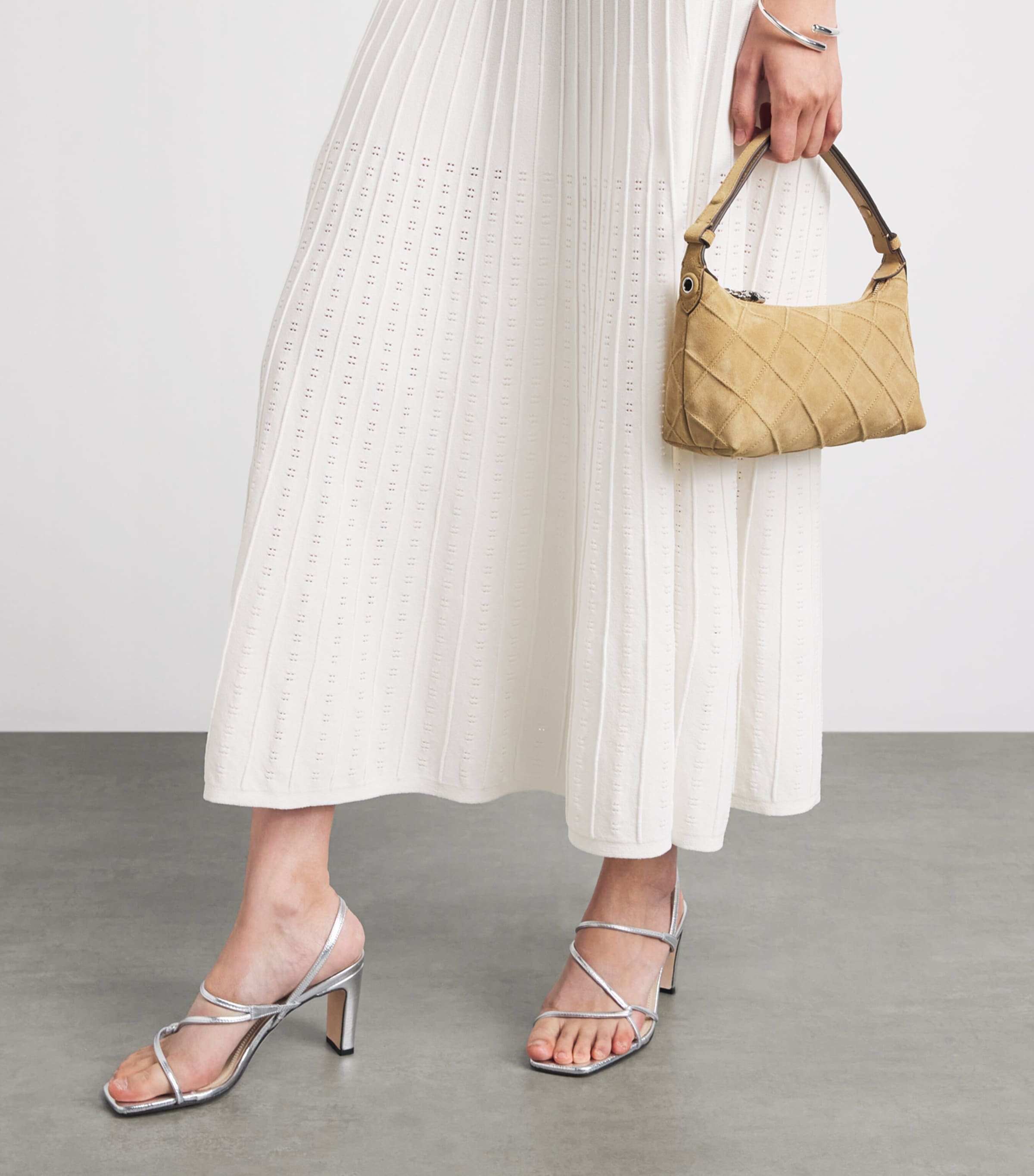 Sandro Paris Womens Knitted Embellished Midi Dress White Image 5