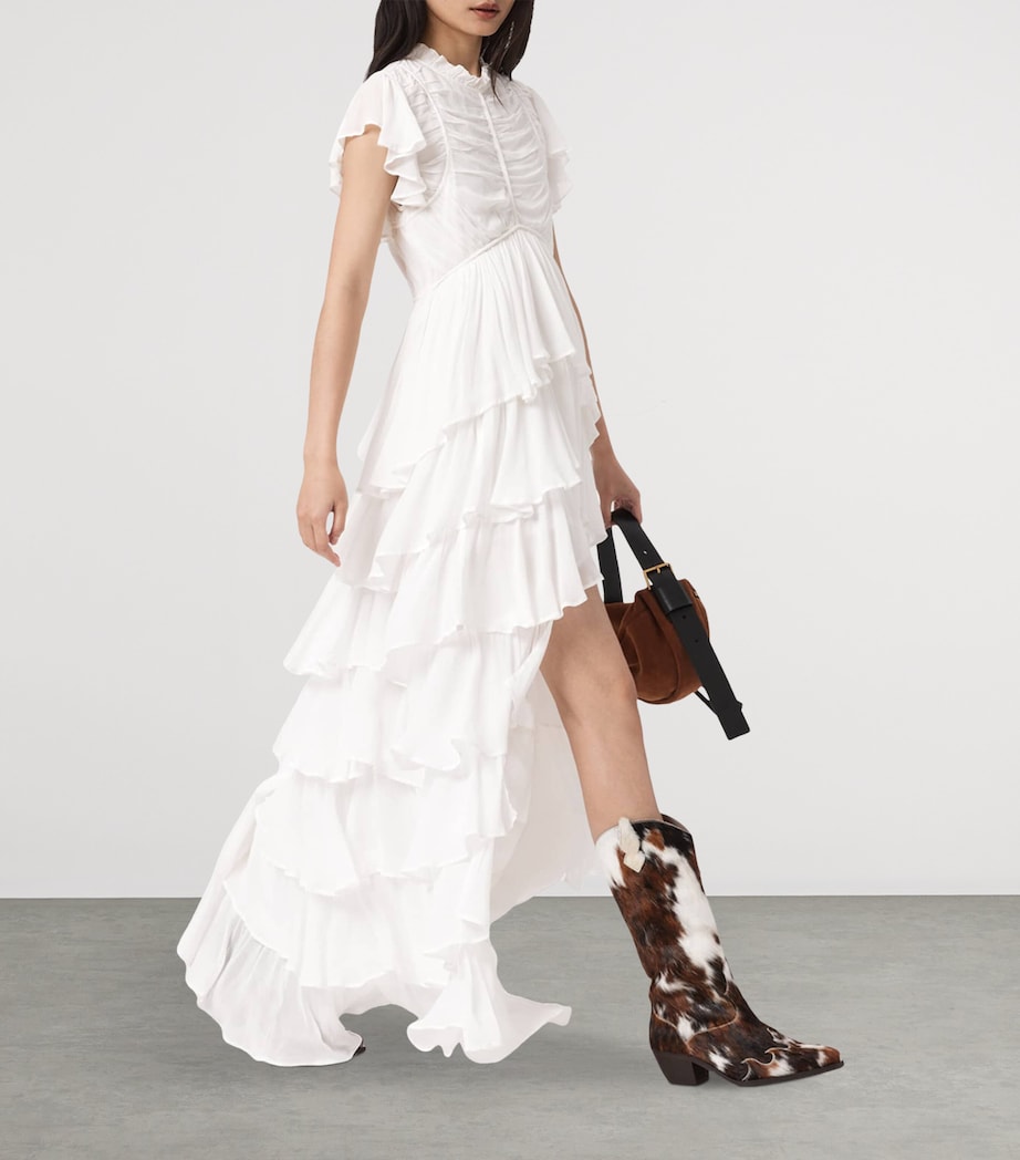 AllSaints Womens Ruffled High-Low Shaela Maxi Dress Optic White Image 6