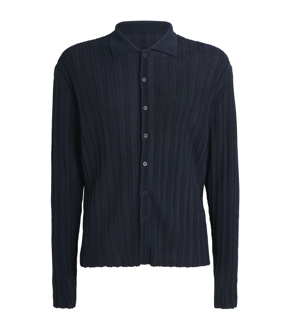Cotton-Blend Ribbed Polo Cardigan NAVY Image 1