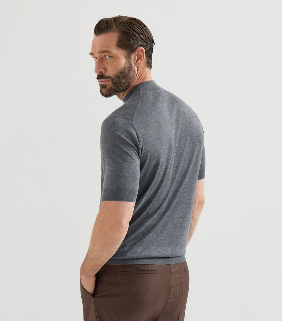Brunello Cucinelli Mens Silk-Cotton High-Neck T-Shirt Grigio Scuro Image 3