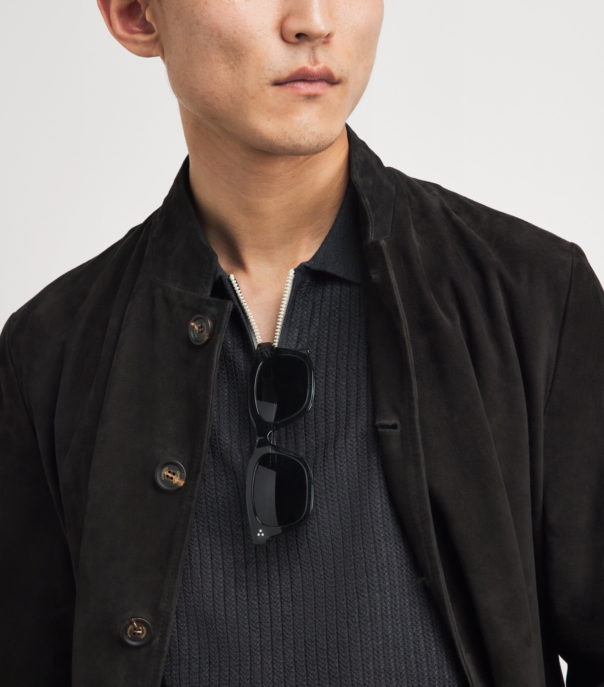 Eleventy Mens Wool-Silk Zipped Polo Shirt Nero E Sabbia Image 3