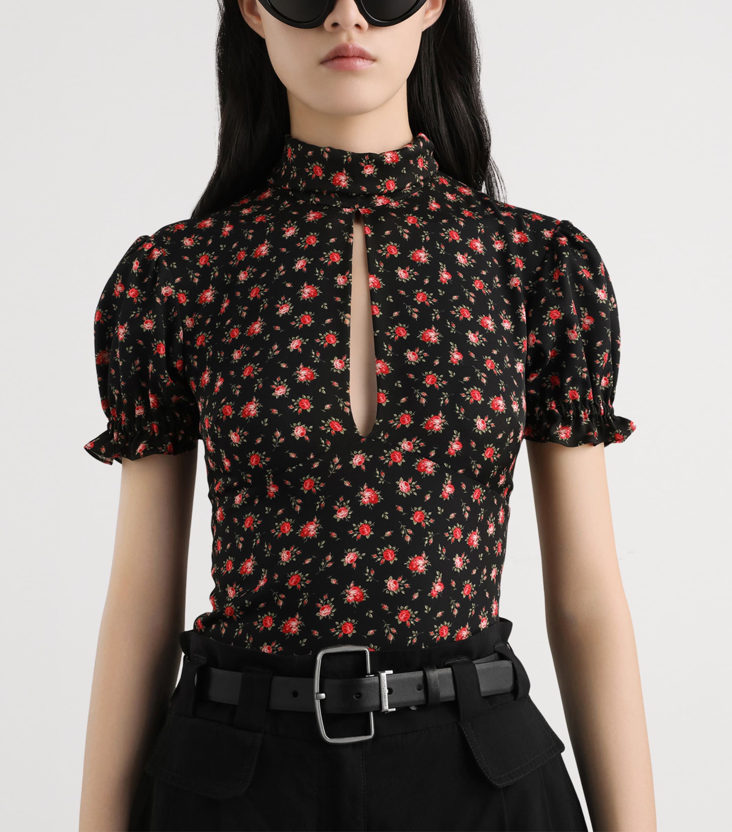 Dolce&Gabbana Womens Stretch-Silk Rose Print Blouse Rose Image 4