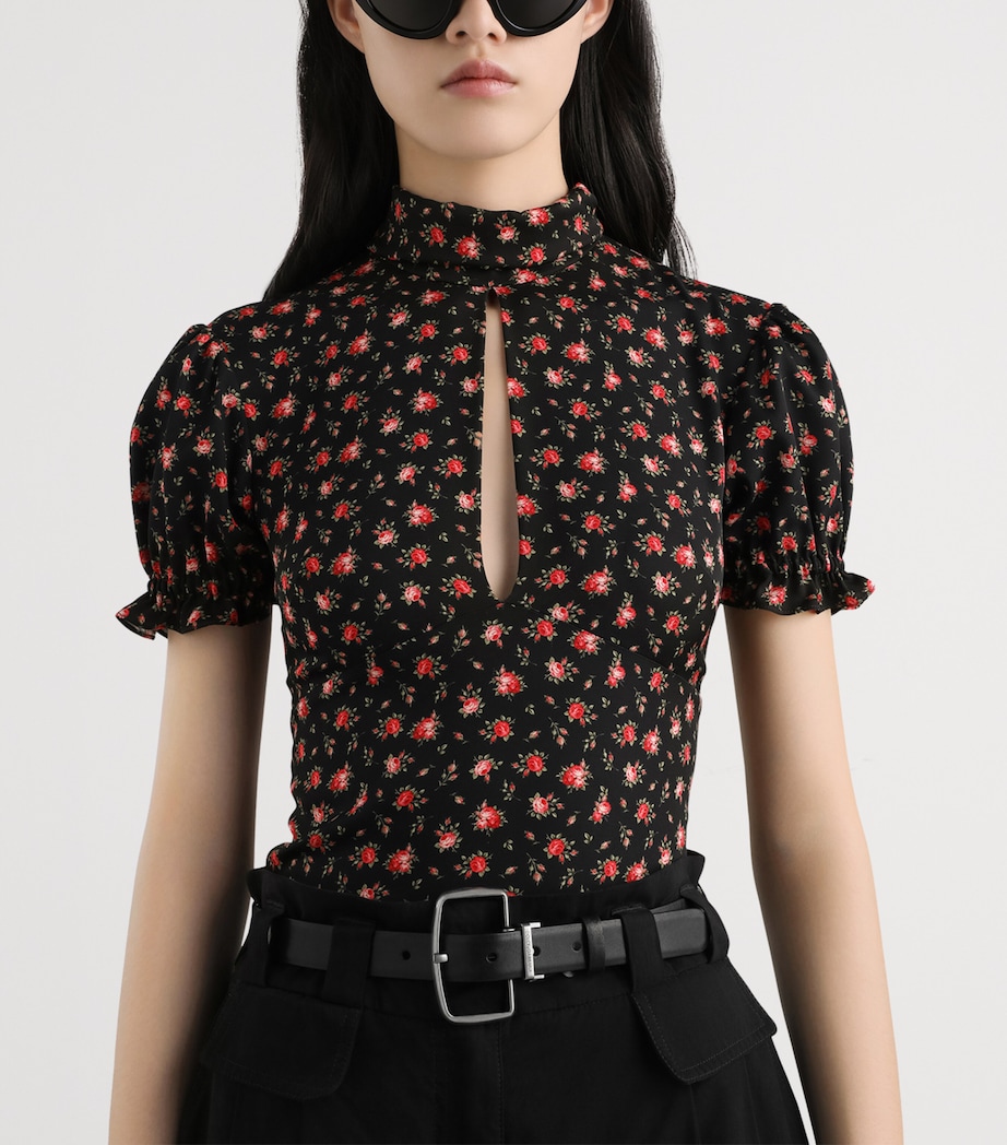 Dolce&Gabbana Womens Stretch-Silk Rose Print Blouse Rose Image 4