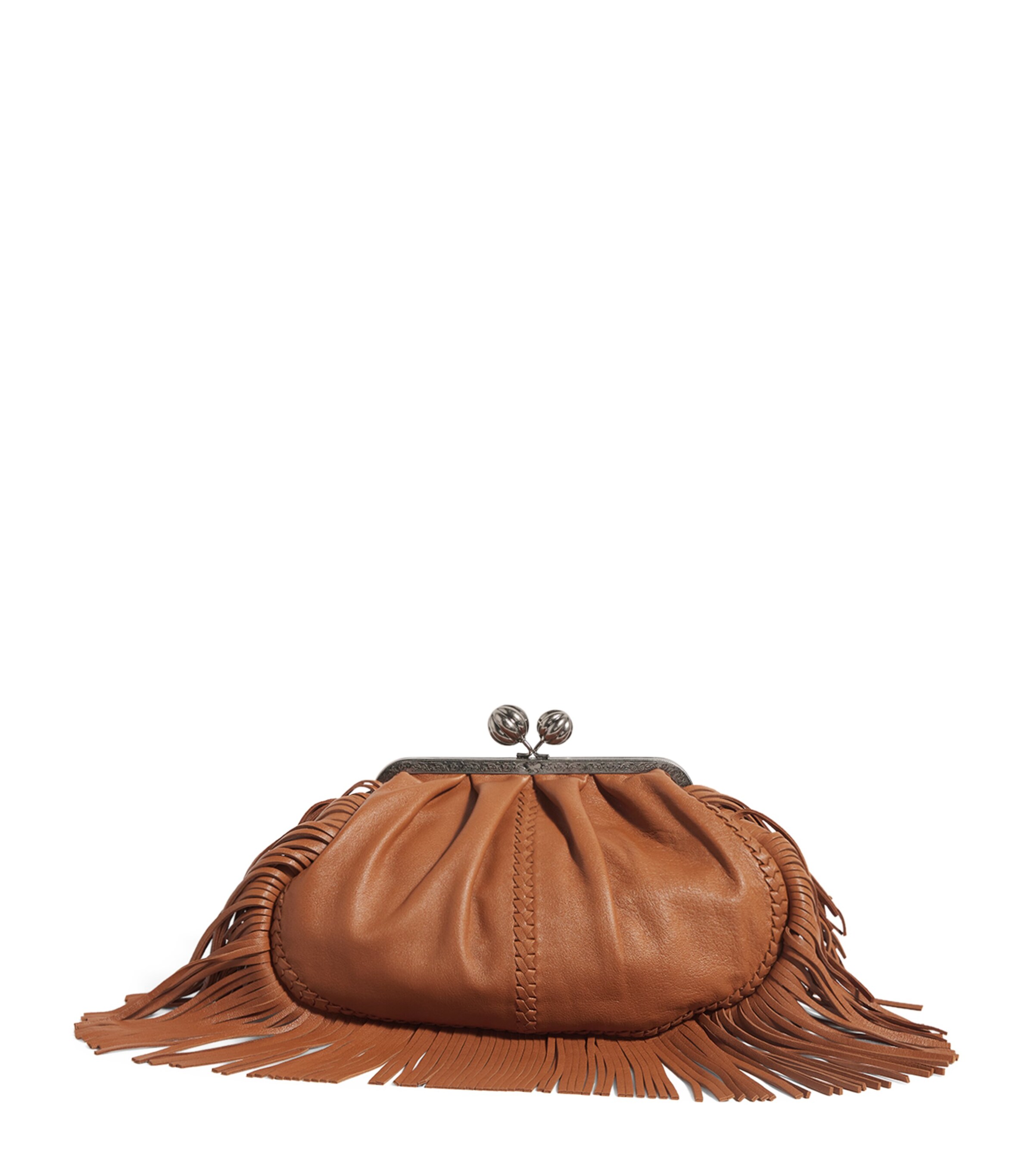Weekend Max Mara Brown x Lucy Hale Leather Fringed Pasticcino