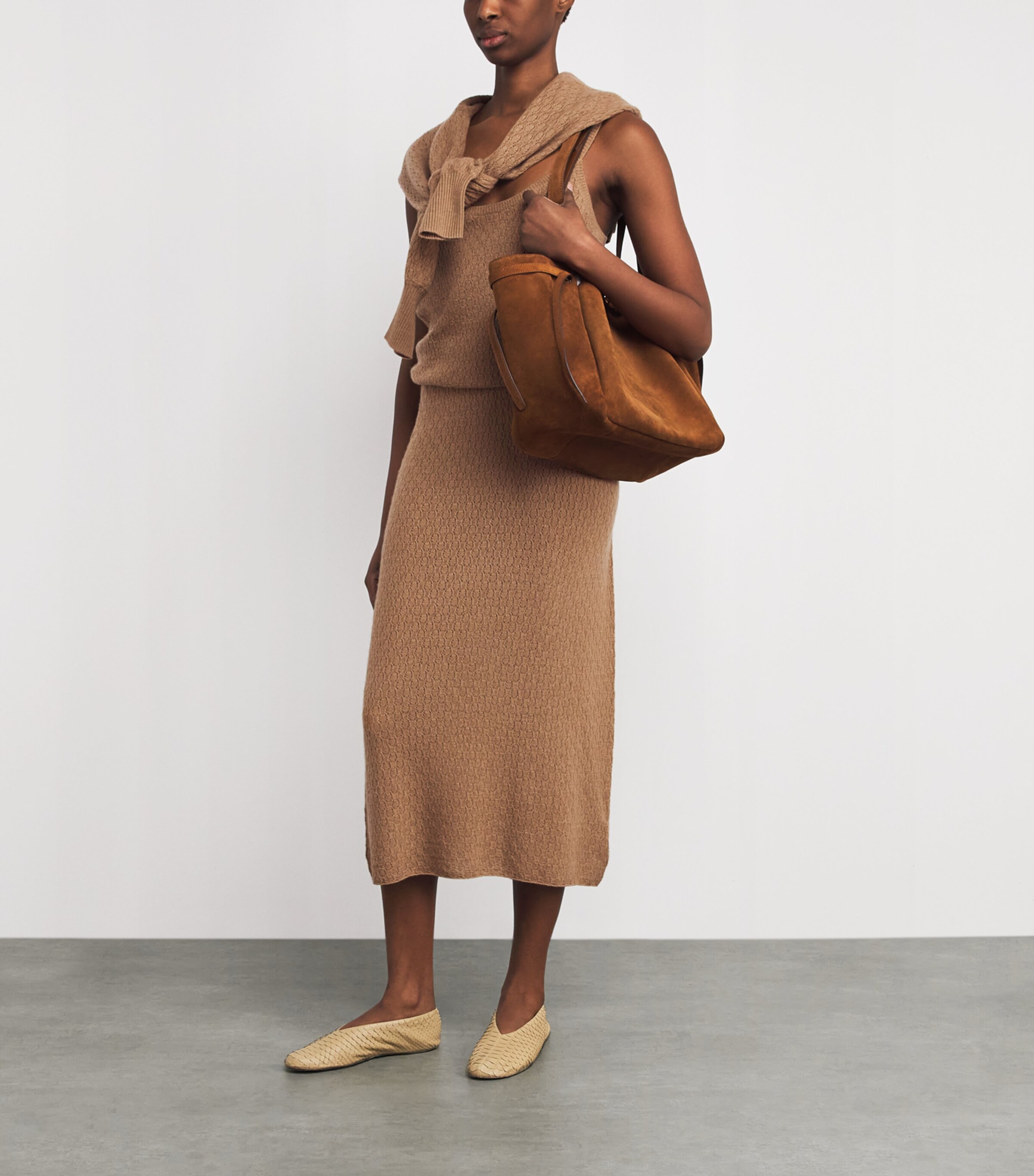 Le Kasha Womens Organic Cashmere Midi Skirt Camel Image 2