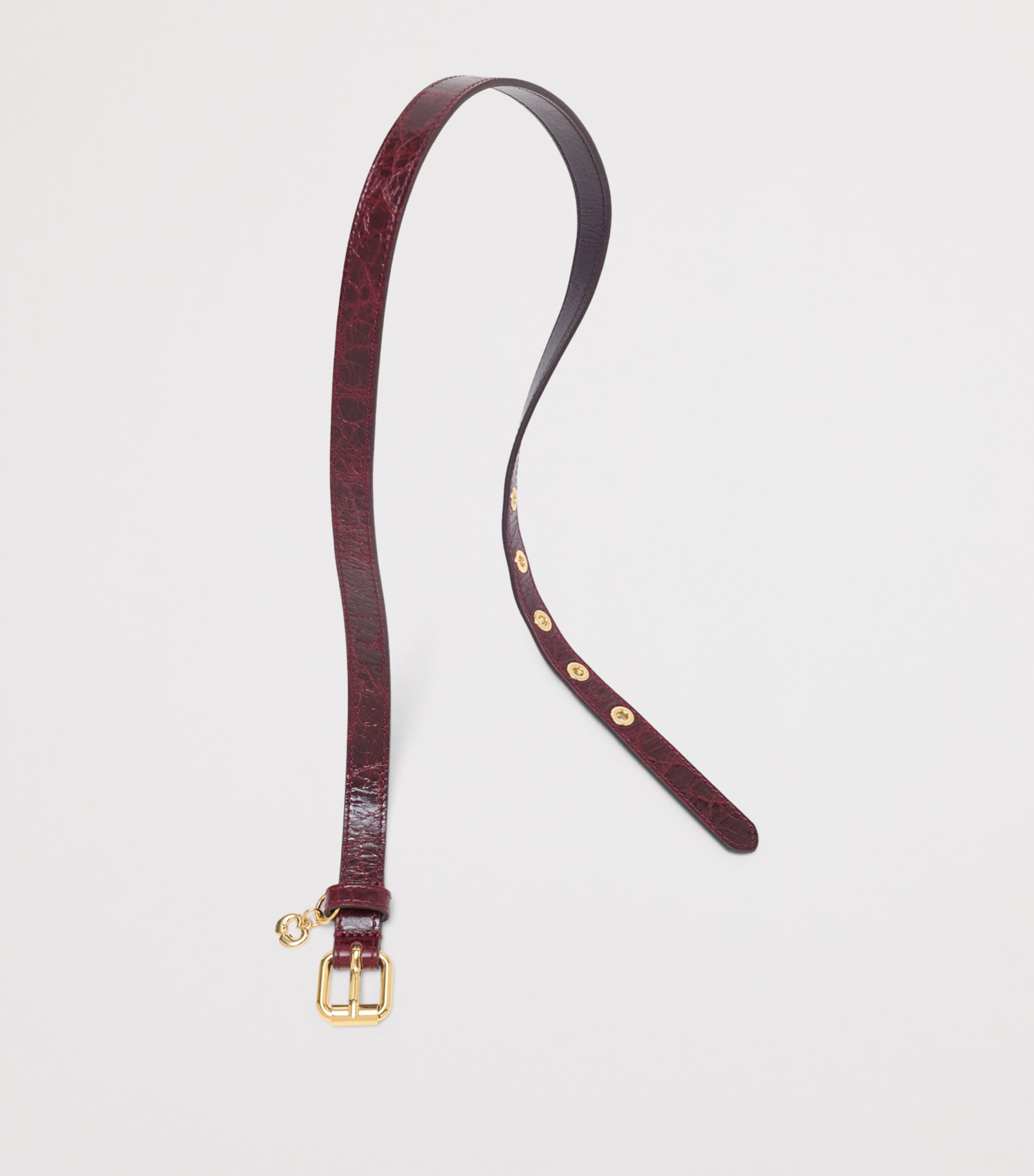 Maje Leather Eyelet Slim Belt Burgundy Image 5