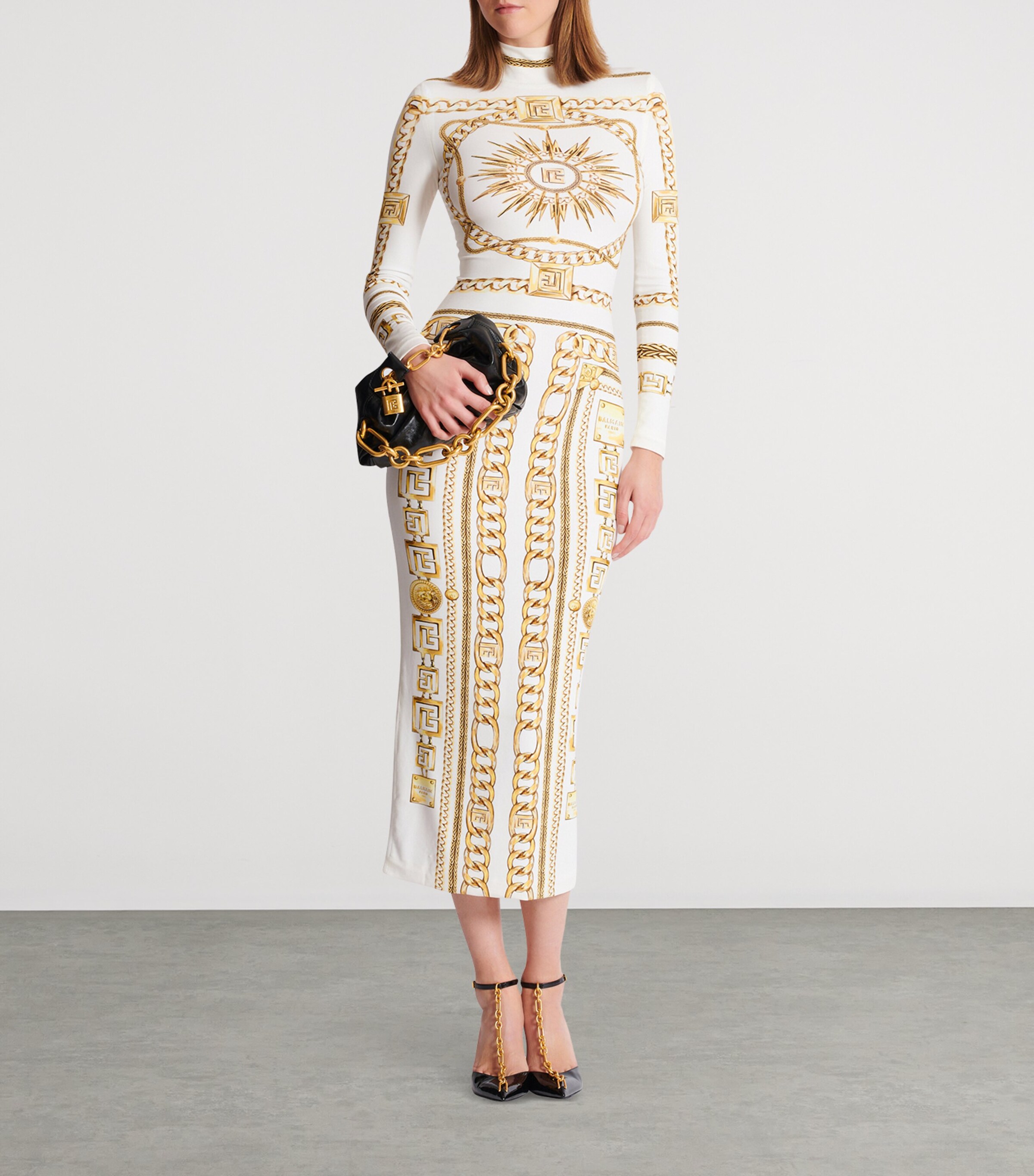 Jersey Chain Print Maxi Dress GAD BLANC/OR Image 7