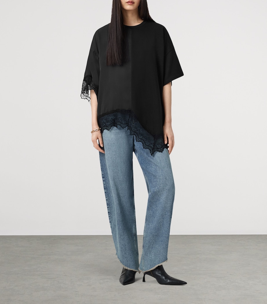Cotton Lace-Trim Lenny T-Shirt BLACK Image 2
