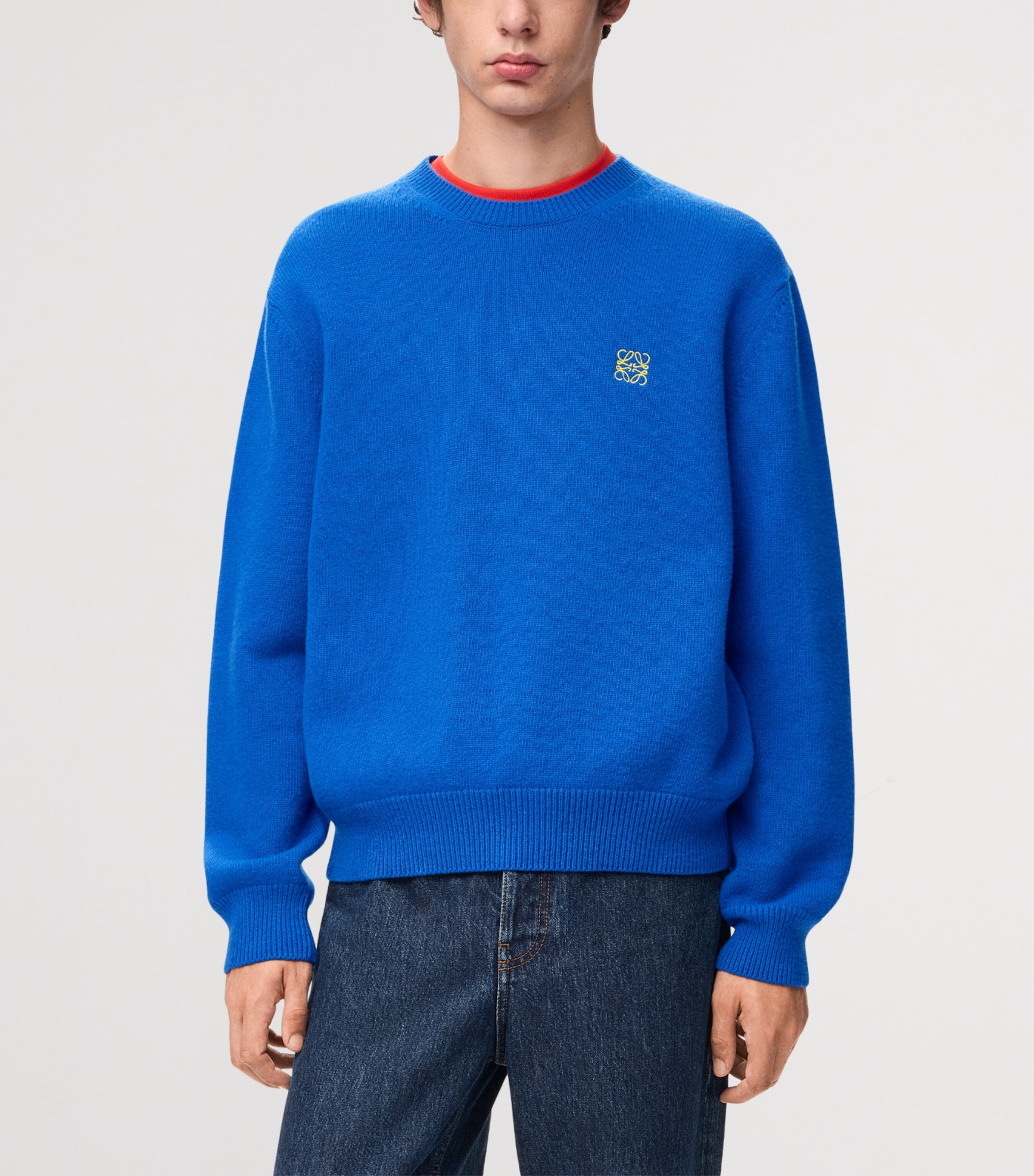 LOEWE Mens Wool-Blend Anagram Sweater Blue Image 3