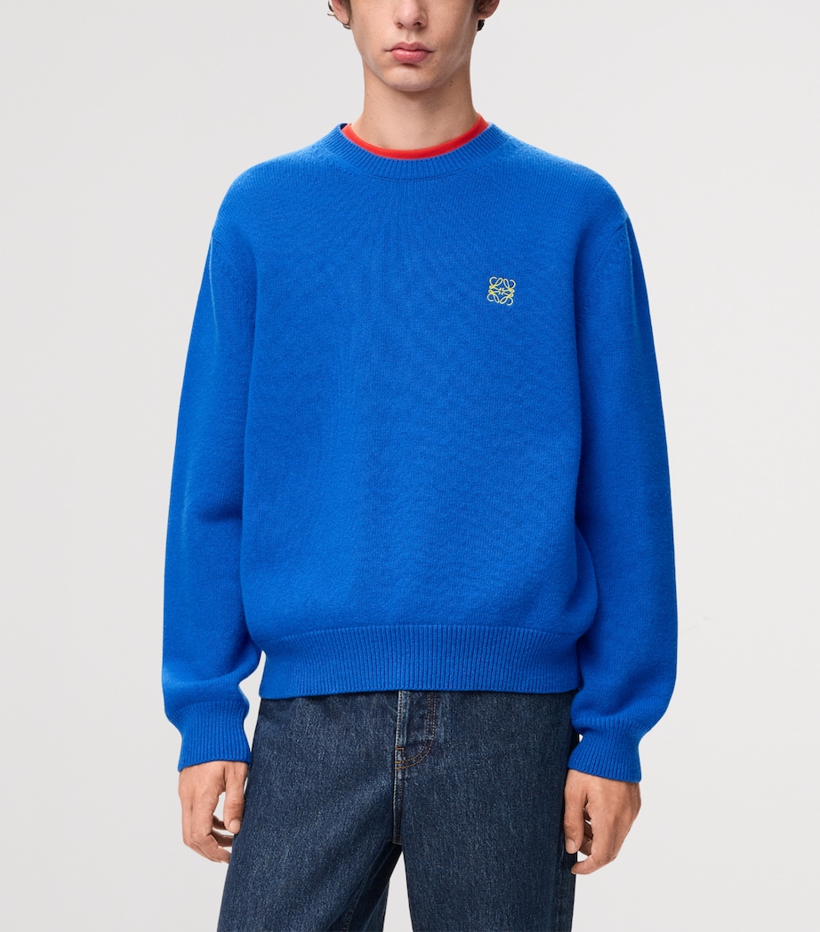 LOEWE Mens Wool-Blend Anagram Sweater Blue Image 3