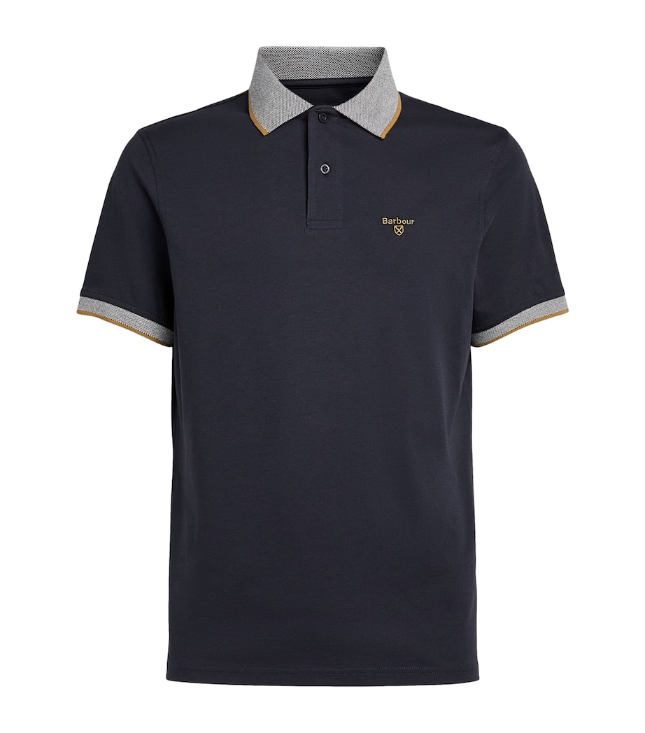 Barbour Mens Cotton Polo Shirt Navy/camel Image 1