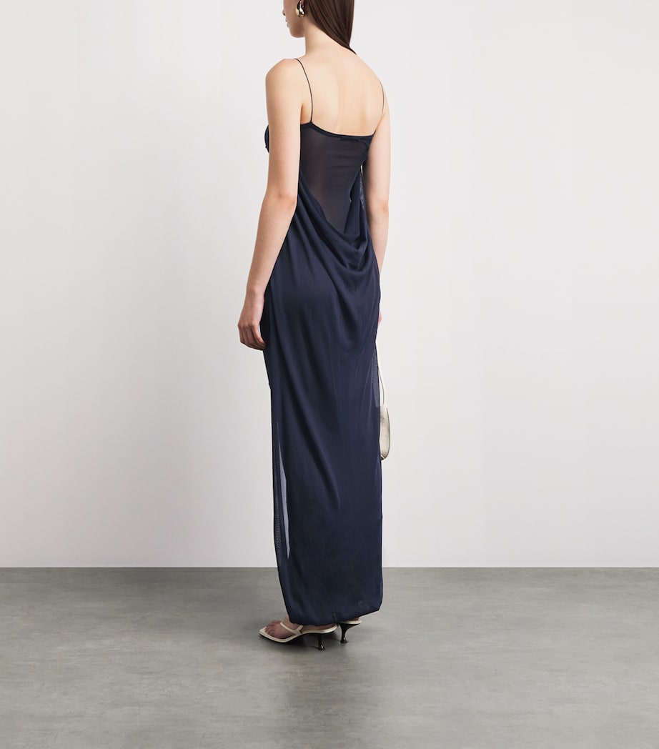 Jacquemus Womens Knitted Plumetis Maxi Dress Dark Navy Image 4