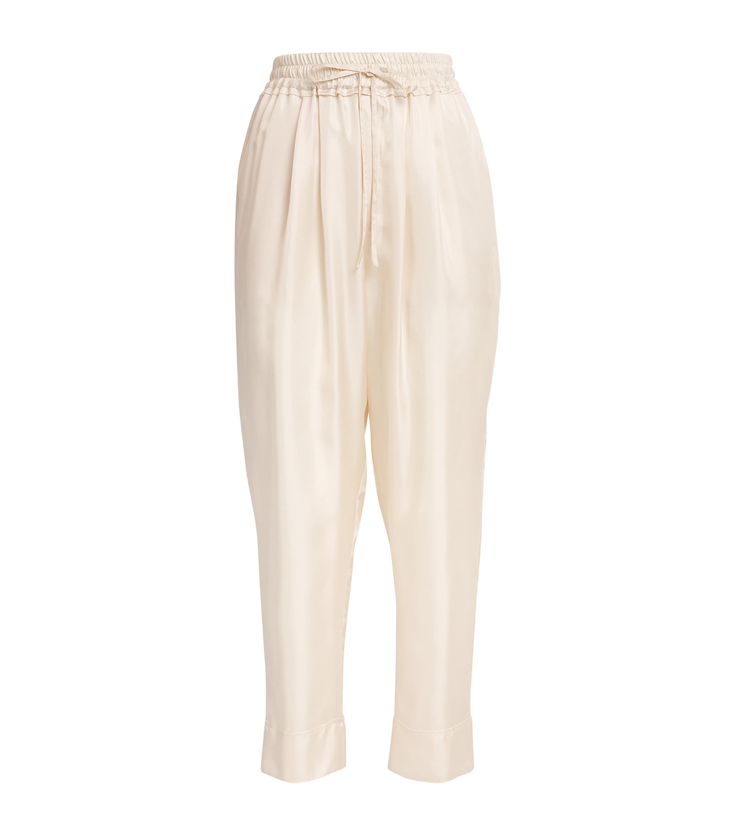 Shop Le Kasha Silk Satin Trousers In Ivory