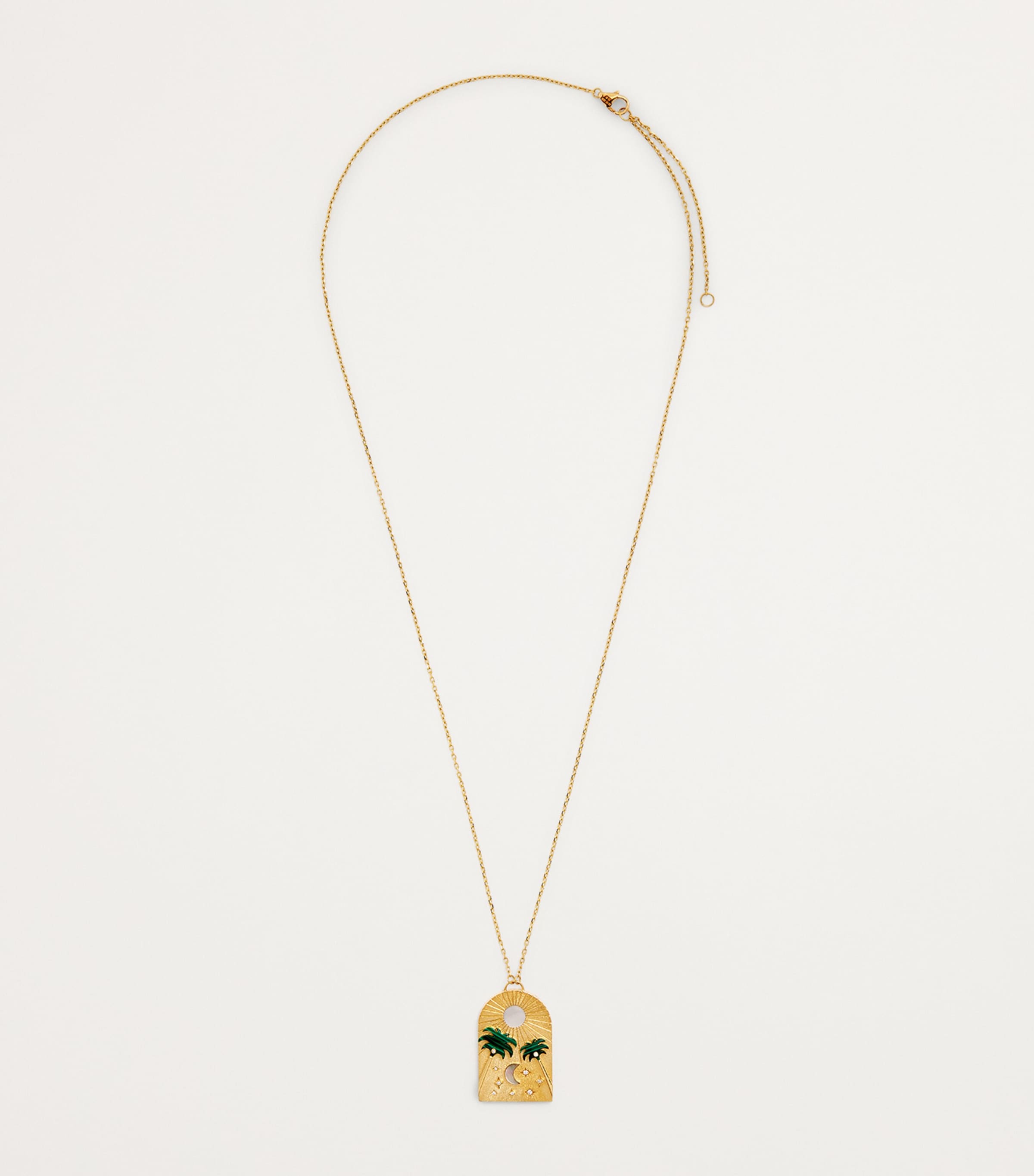 Yellow Gold, Diamond and Malachite Biladi Palm Necklace YELLOW GOLD Image 3