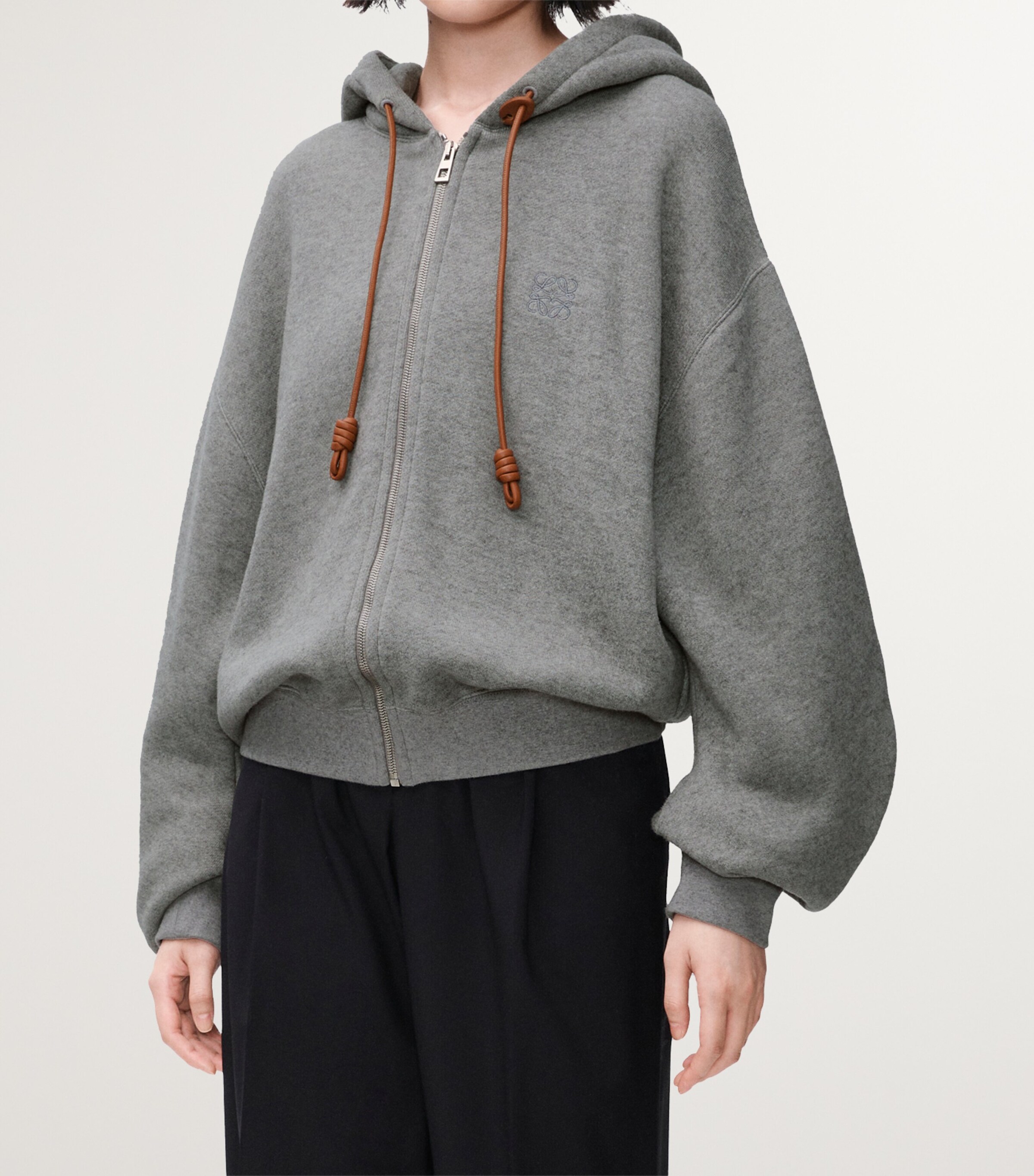 LOEWE Womens Cotton-Cashmere Flamenco Hoodie Grey Image 3