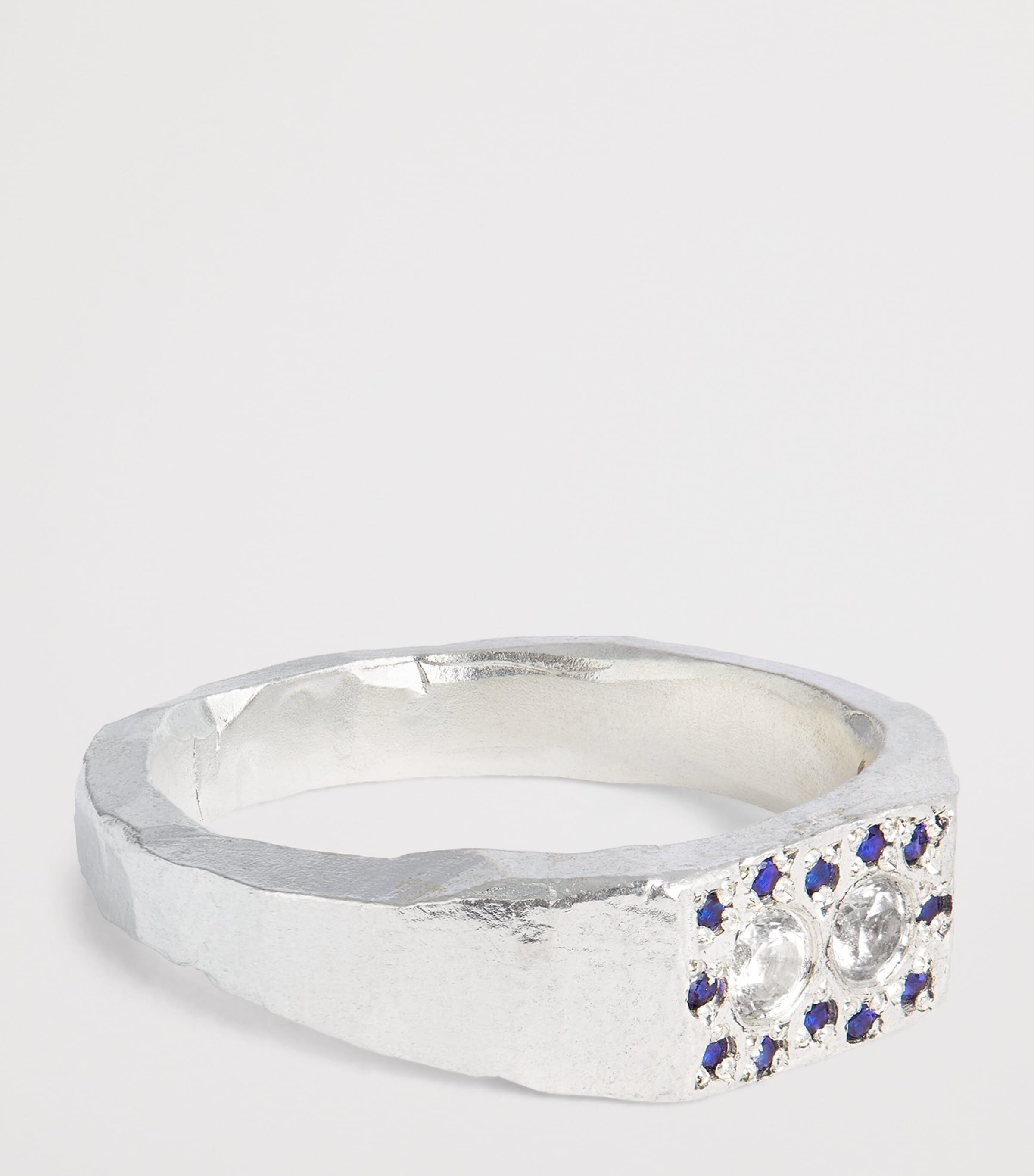 Sterling Silver and Sapphire Double Halo Ring BLUE & WHITE Image 4