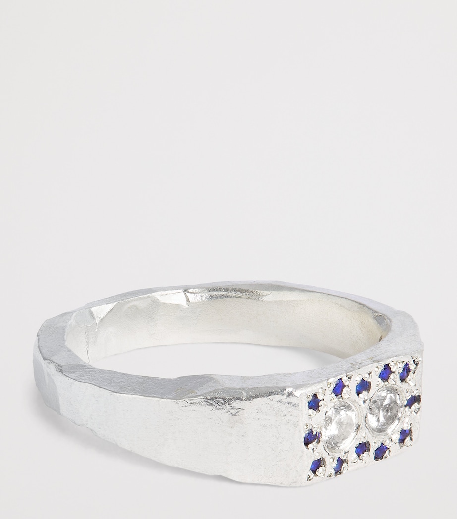 Sterling Silver and Sapphire Double Halo Ring BLUE & WHITE Image 4
